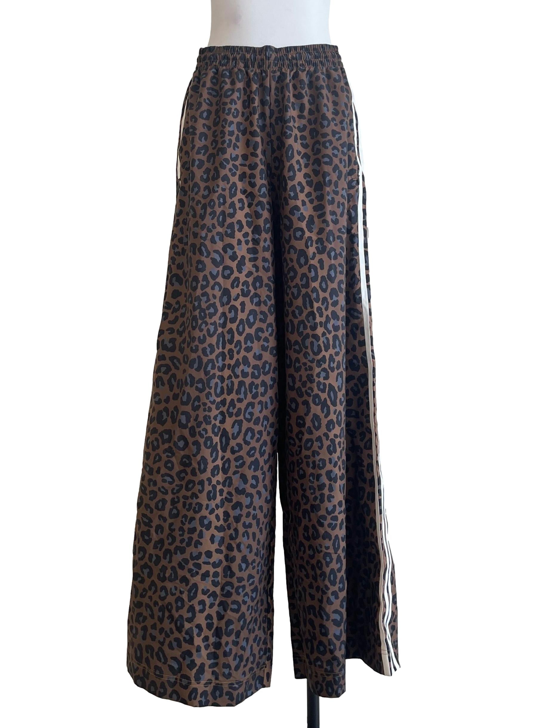 Wood Brown Leopard Printed Wide Leh Track Pants