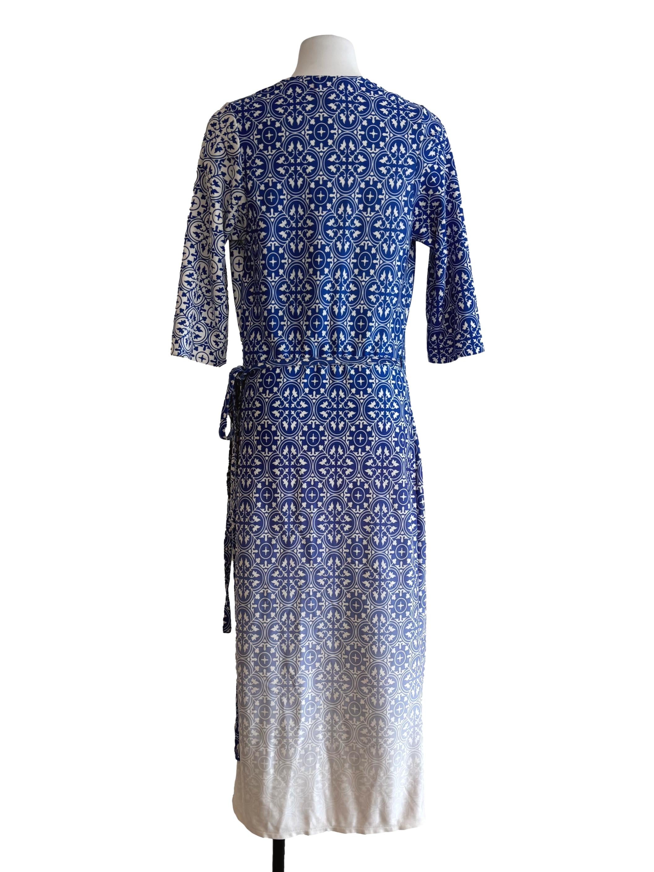 Gradient Blue Printed Wrap Dress