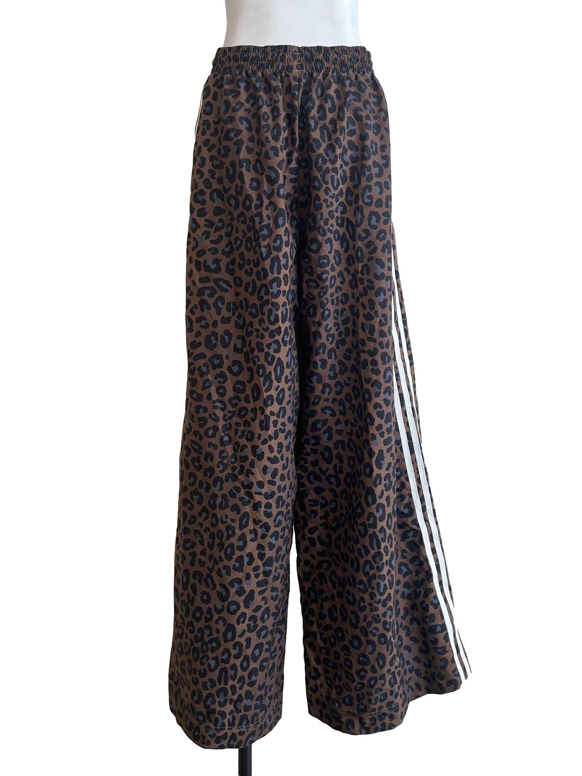 Wood Brown Leopard Printed Wide Leh Track Pants