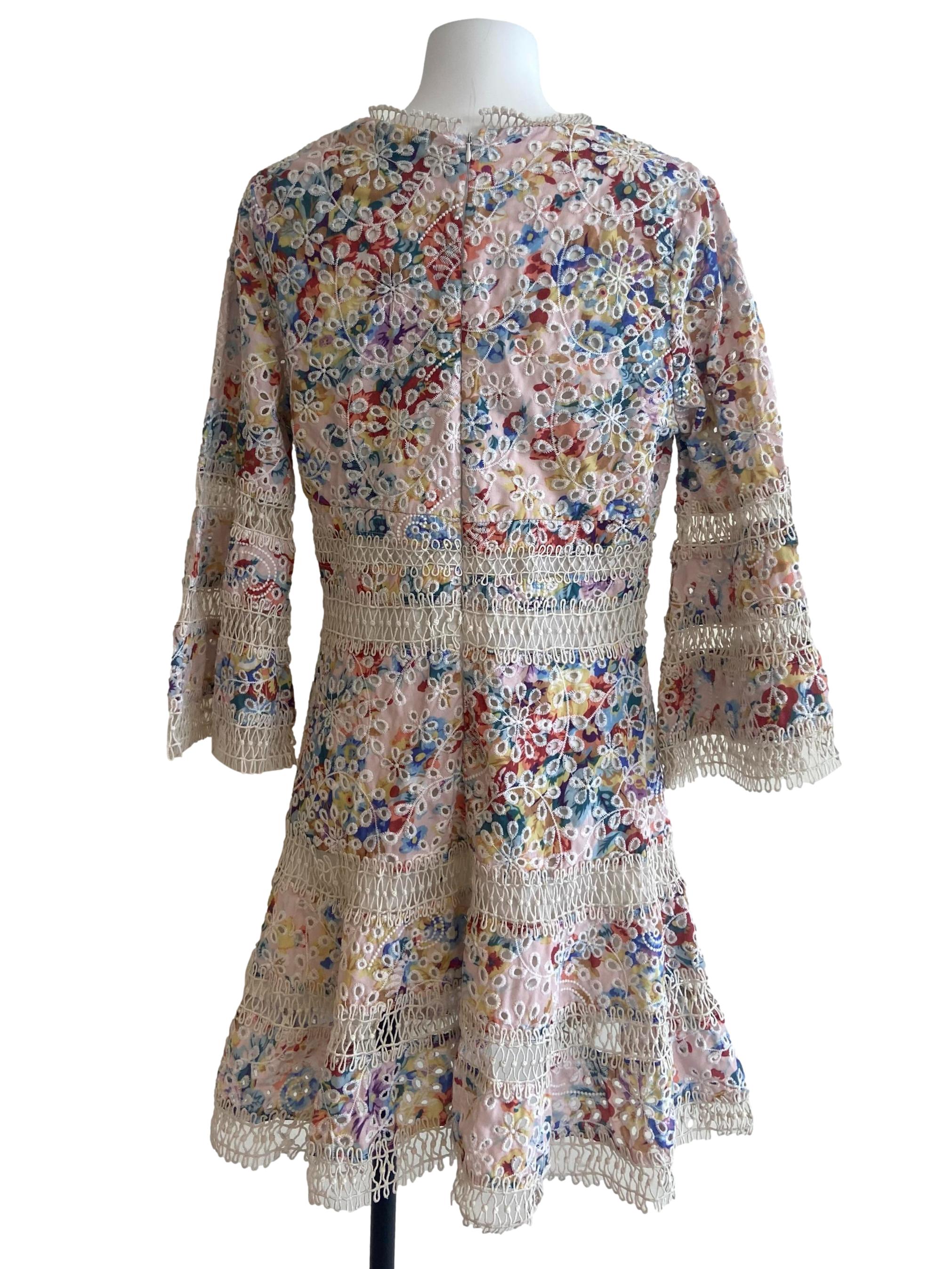 Multicolor Floral Embroidery V Neck Dress