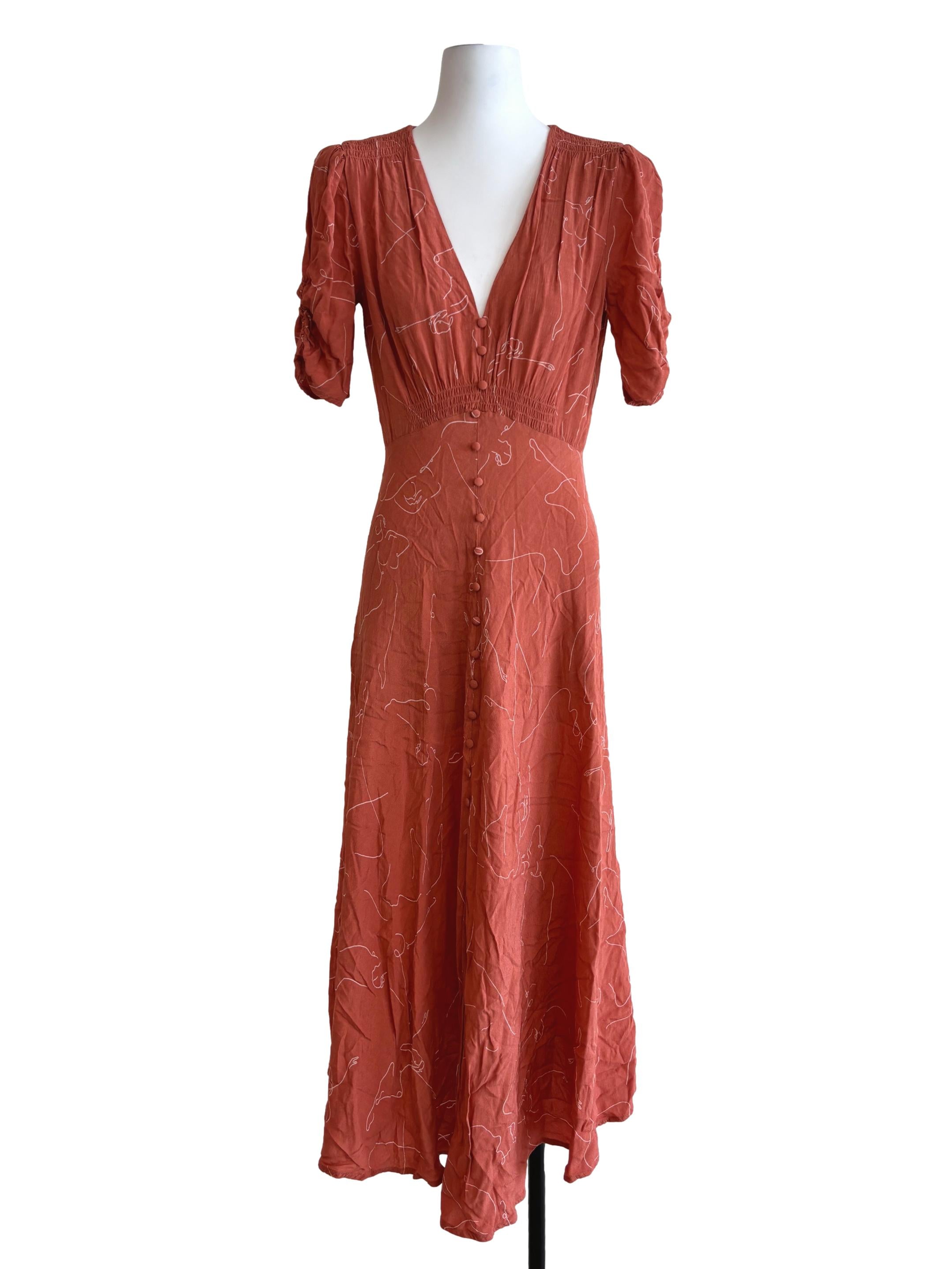 Apricot Orange Printed A-Line Dress