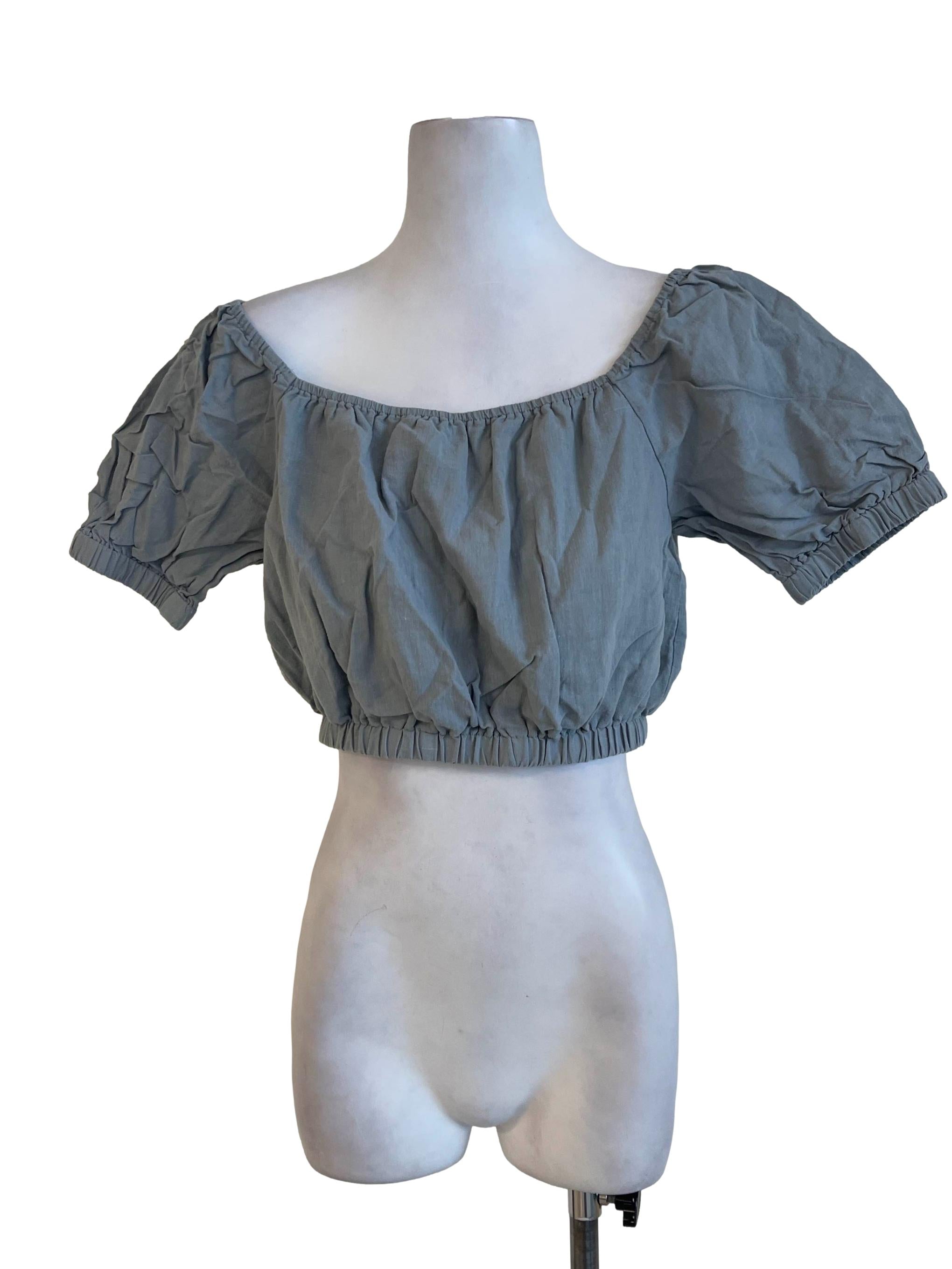 Blue Puffed Crop Top