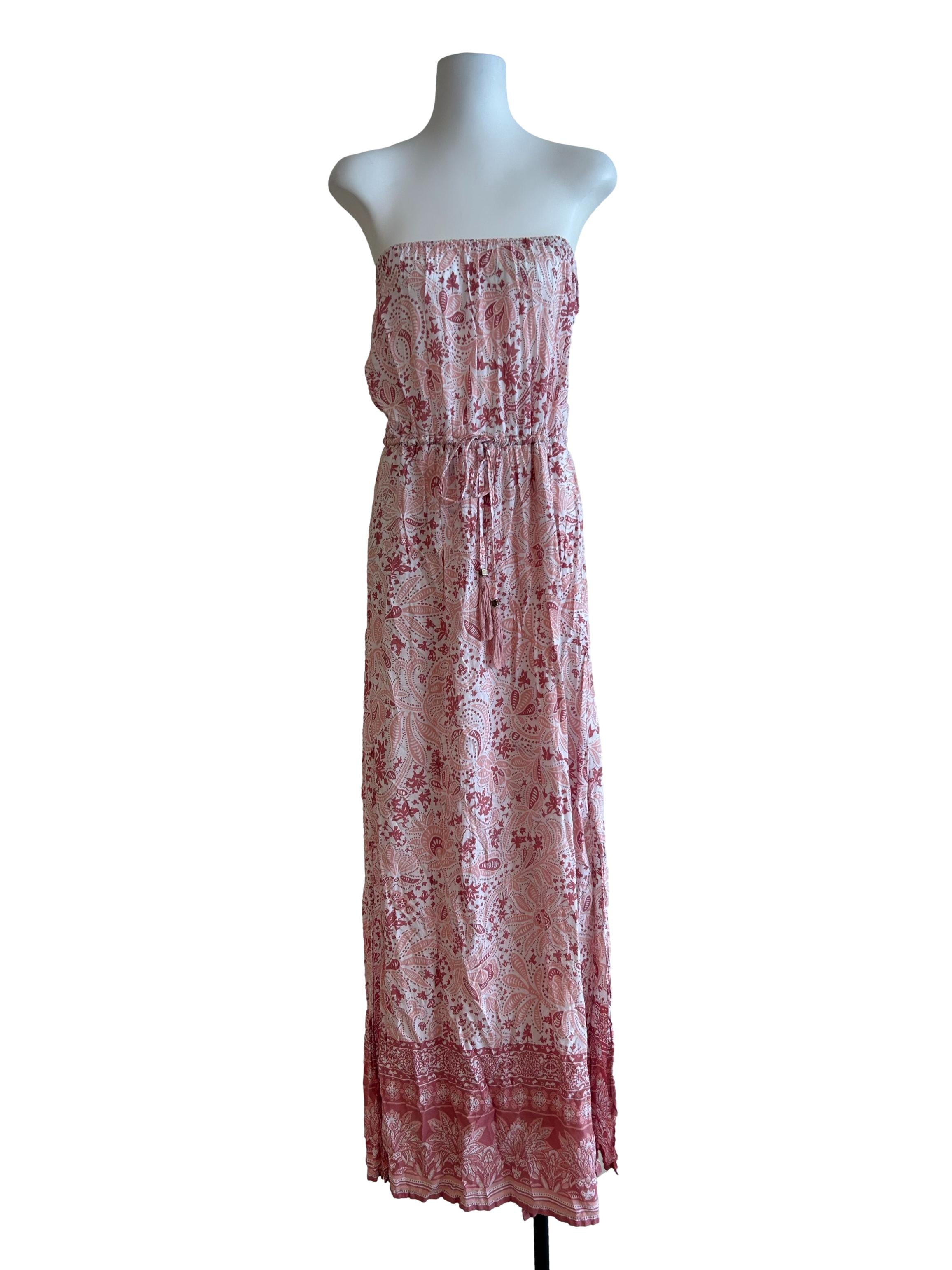 Watermelon Pink Floral Strapless Dress