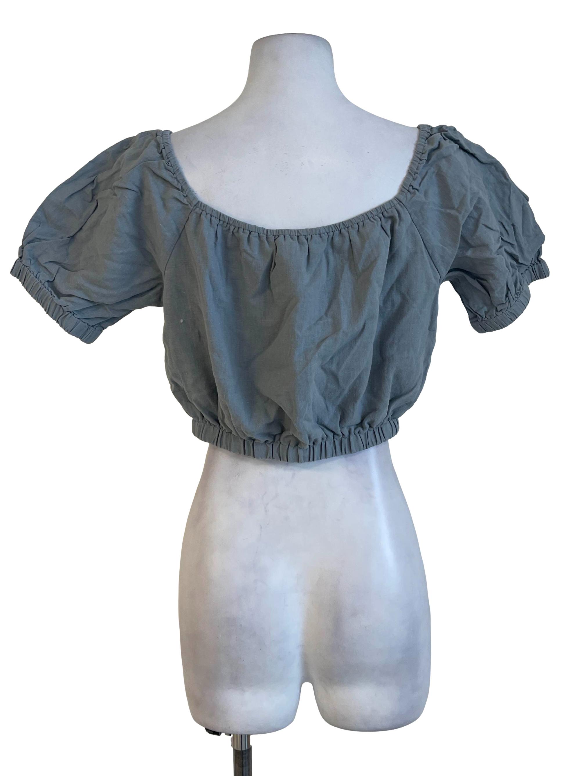 Blue Puffed Crop Top