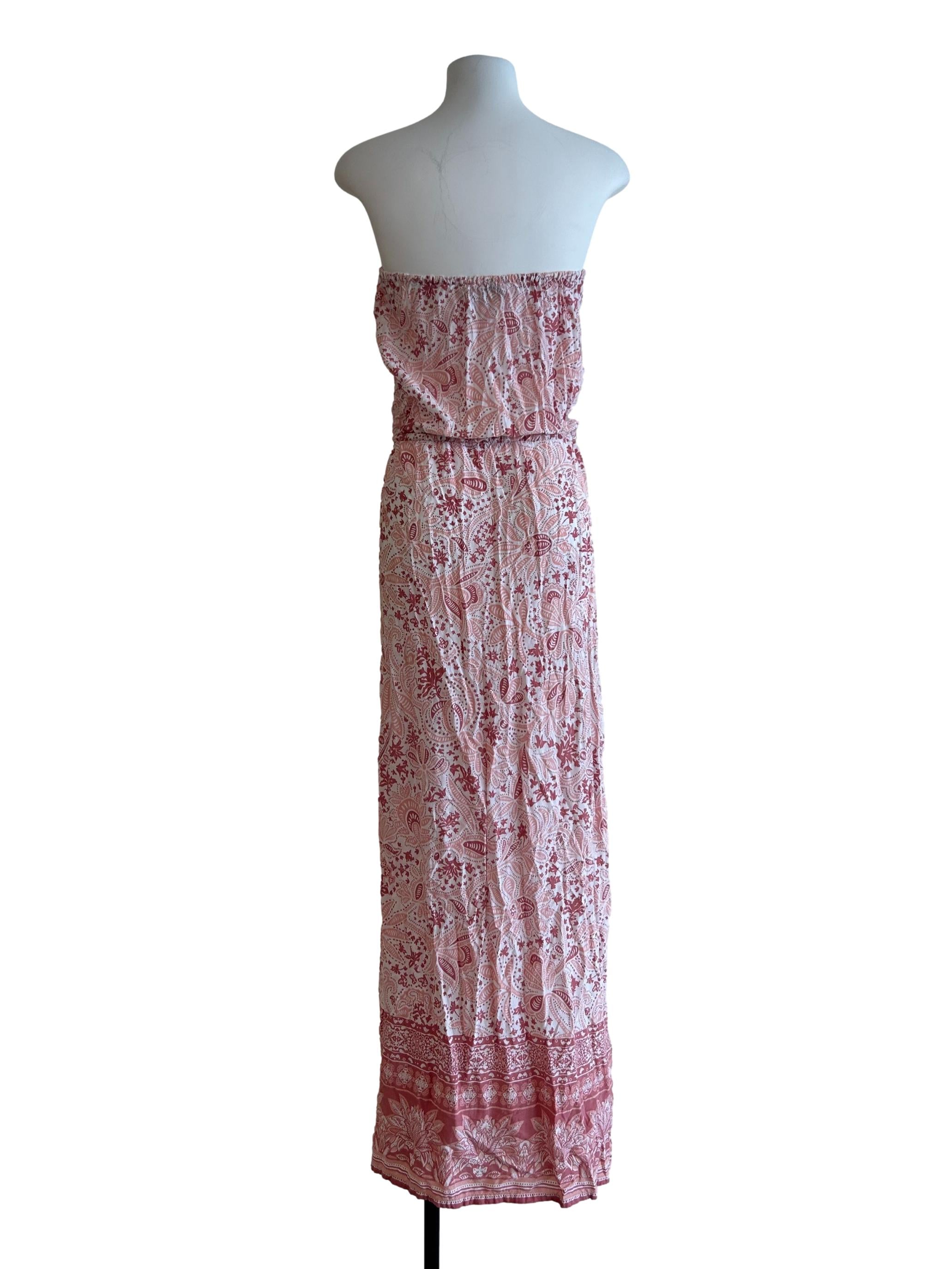 Watermelon Pink Floral Strapless Dress