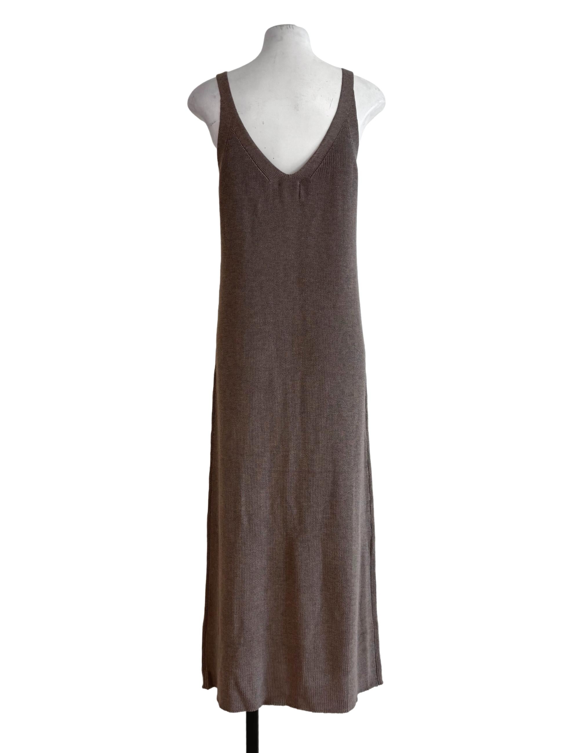Oak Brown Knitted V Neck Dress