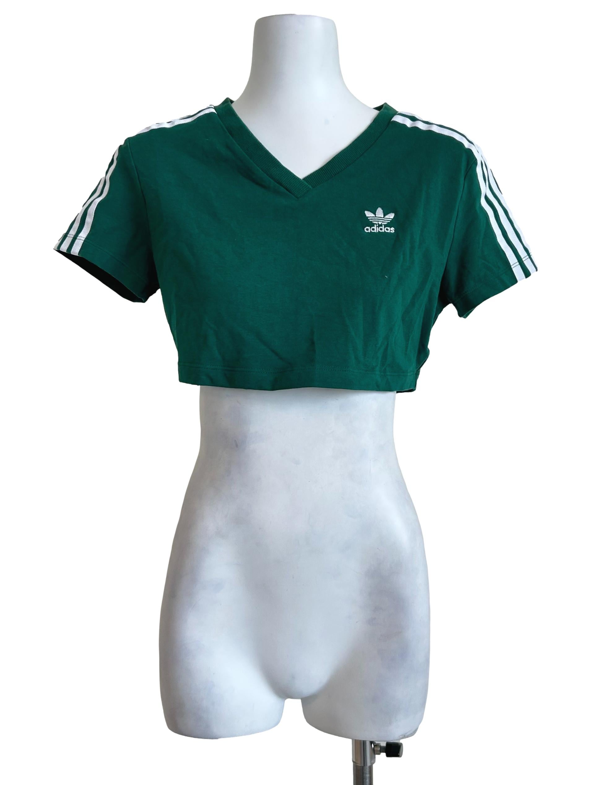 Green Adidas Cropped V Neck Tee
