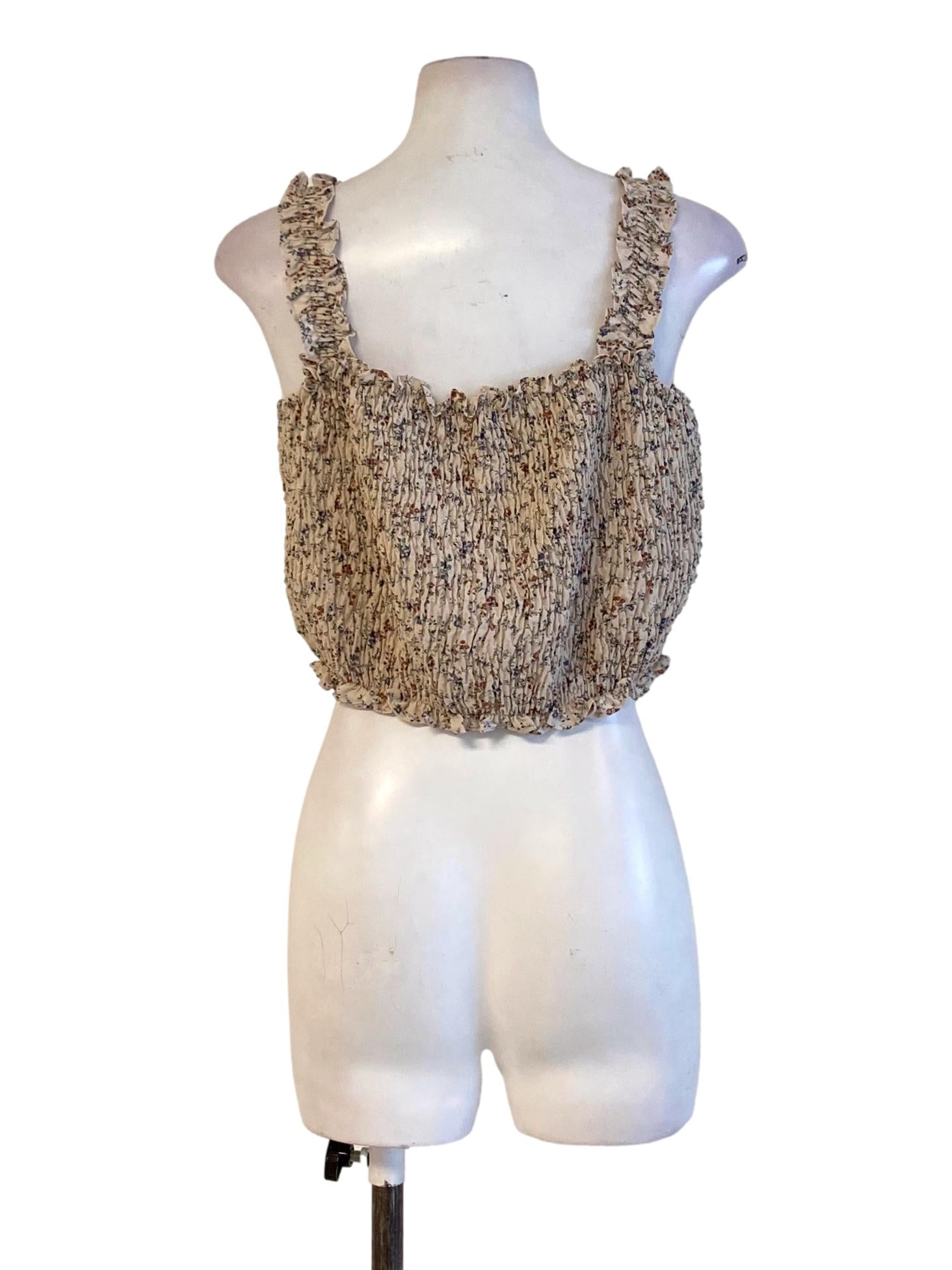 Tortilla Brown Floral Printed Ruffle Waisted Cropped Top