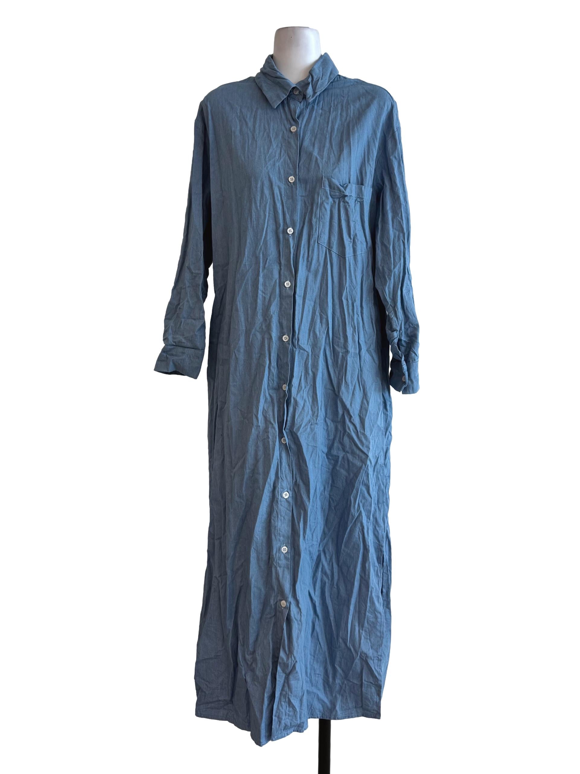 Pale Denim Blue Long Sleeve Shirt Dress