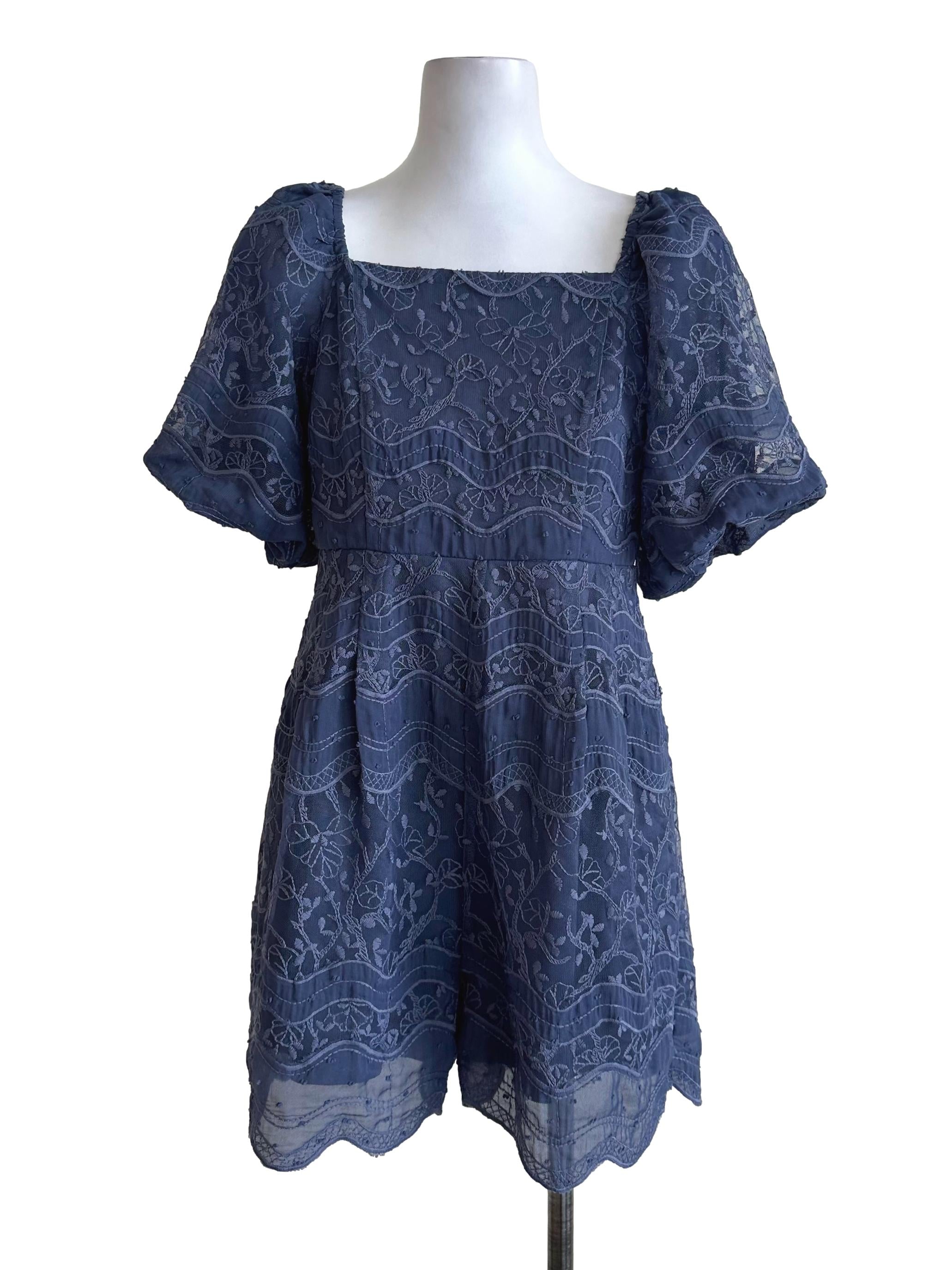 Spruce Blue Lace Textured Square Neck Rompers