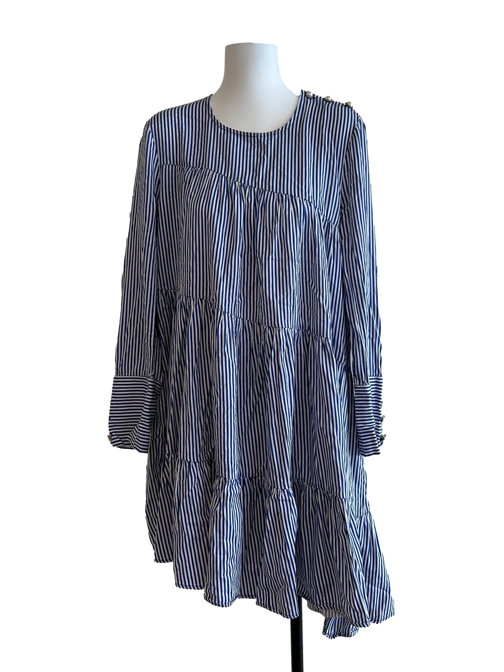 Azure Blue And White Striped Dress