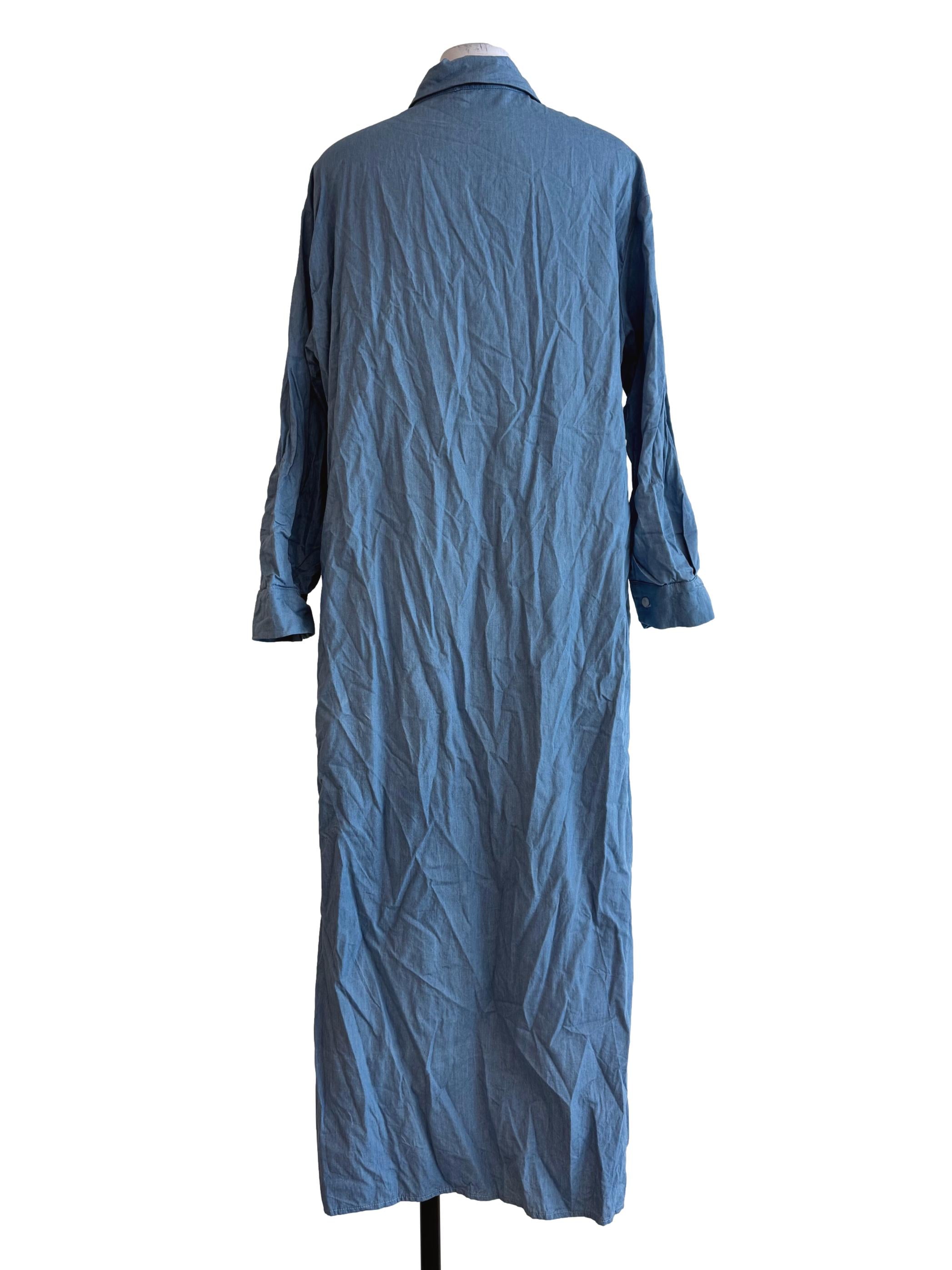 Pale Denim Blue Long Sleeve Shirt Dress