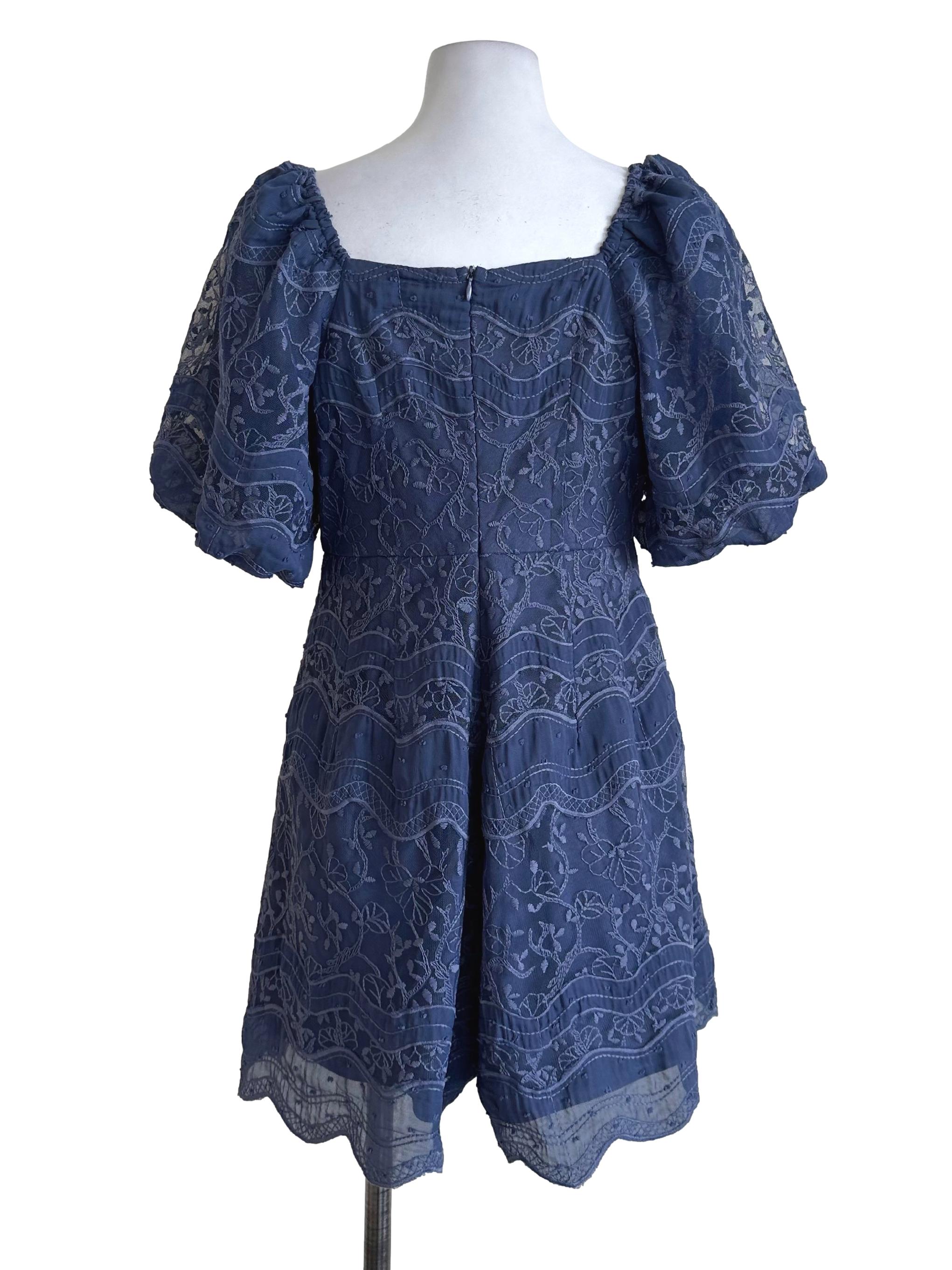 Spruce Blue Lace Textured Square Neck Rompers
