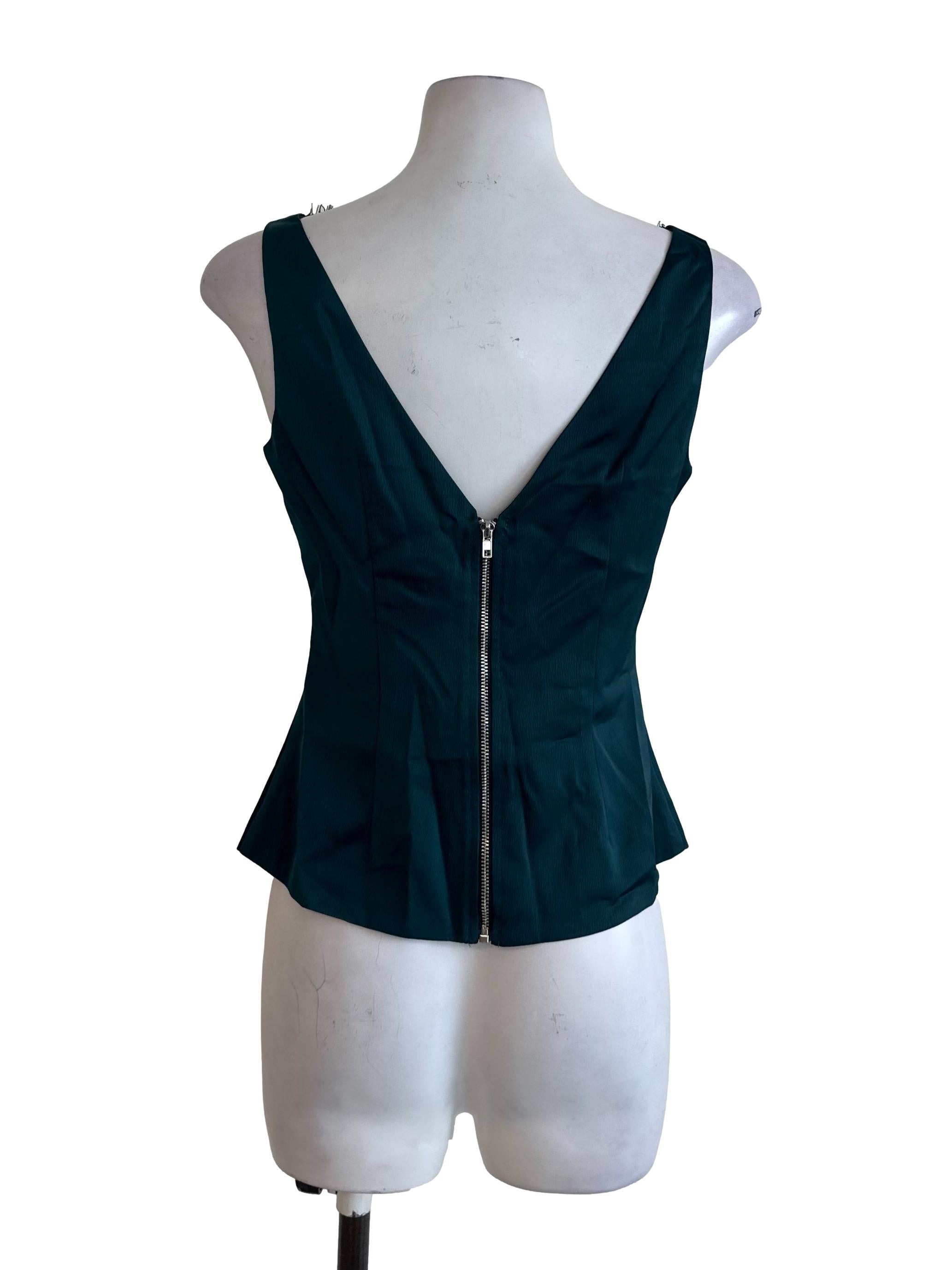 Emerald Green Satin V Neck Lace Top