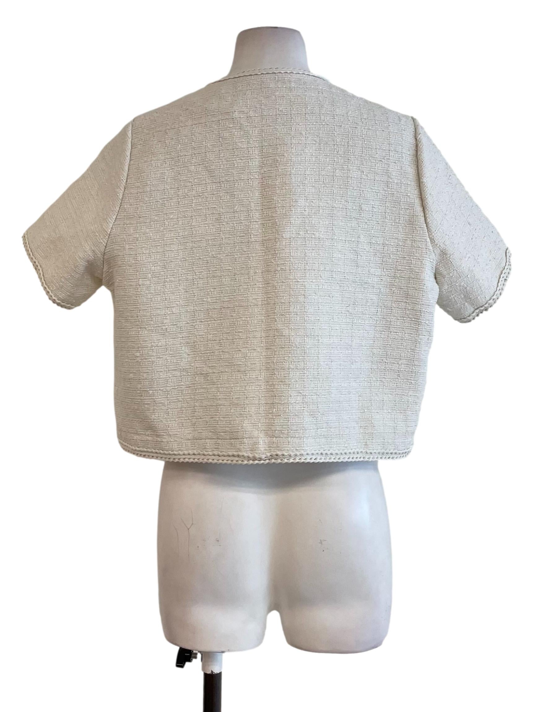 Off White Short Sleeve Tweed Top