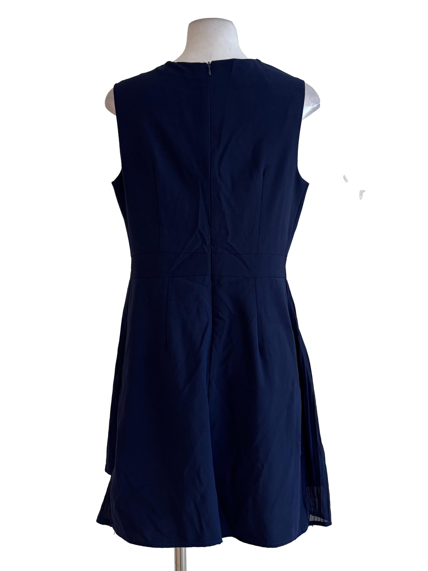 Navy Blue Sleeveless Pleated Front Dress