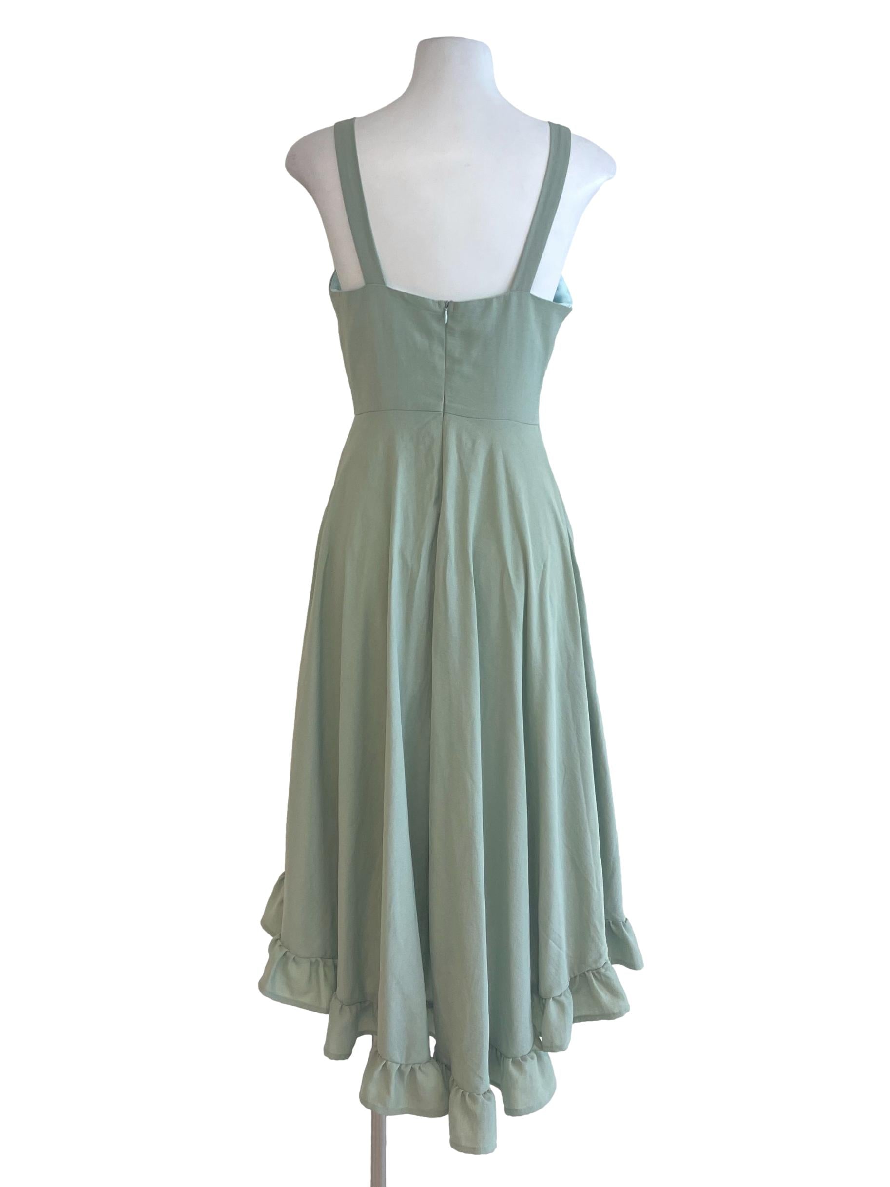 Sage Green Square Neck Flounce Dress