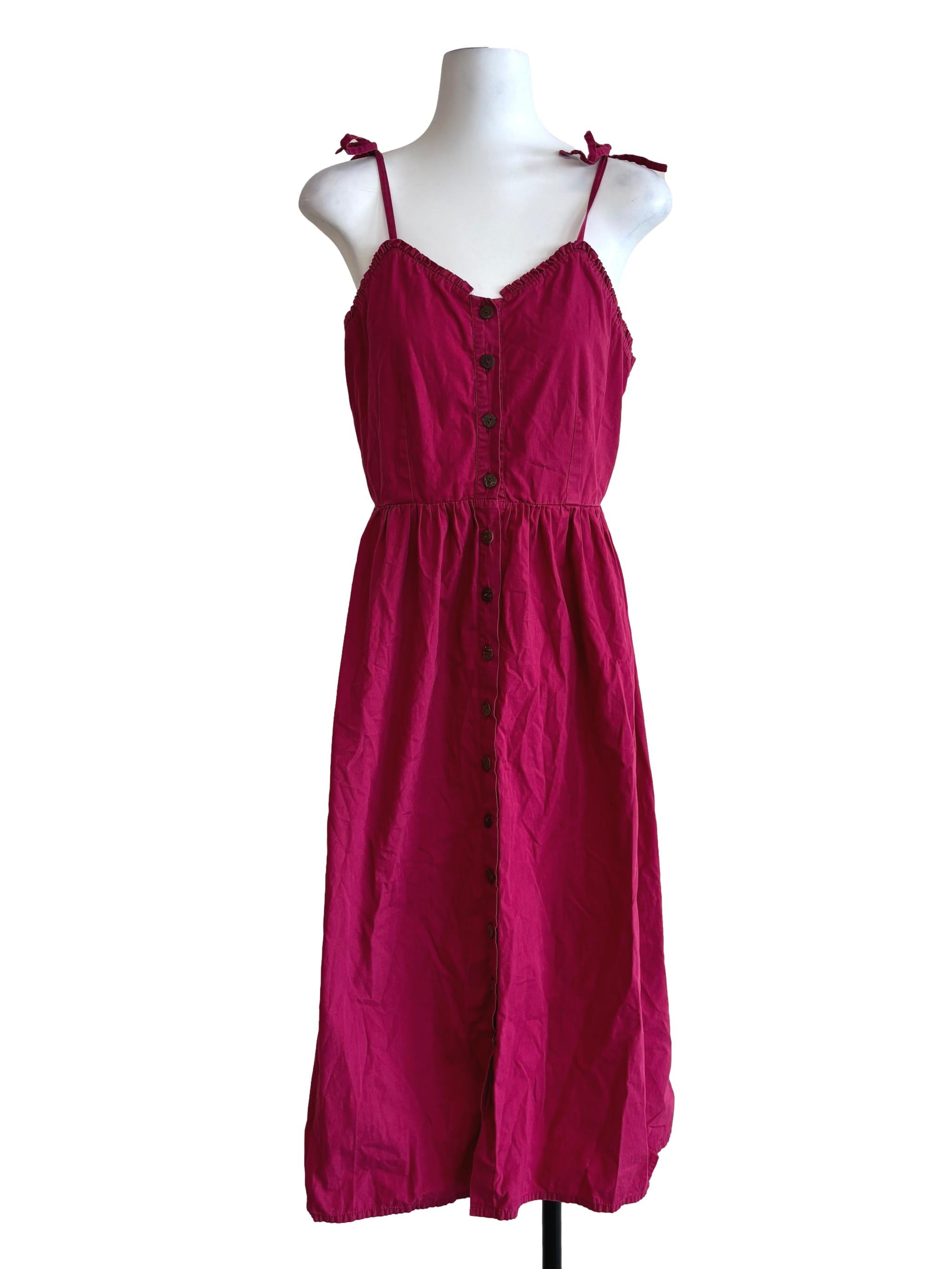 Hot Pink Spaghetti Strap Buttoned Dress