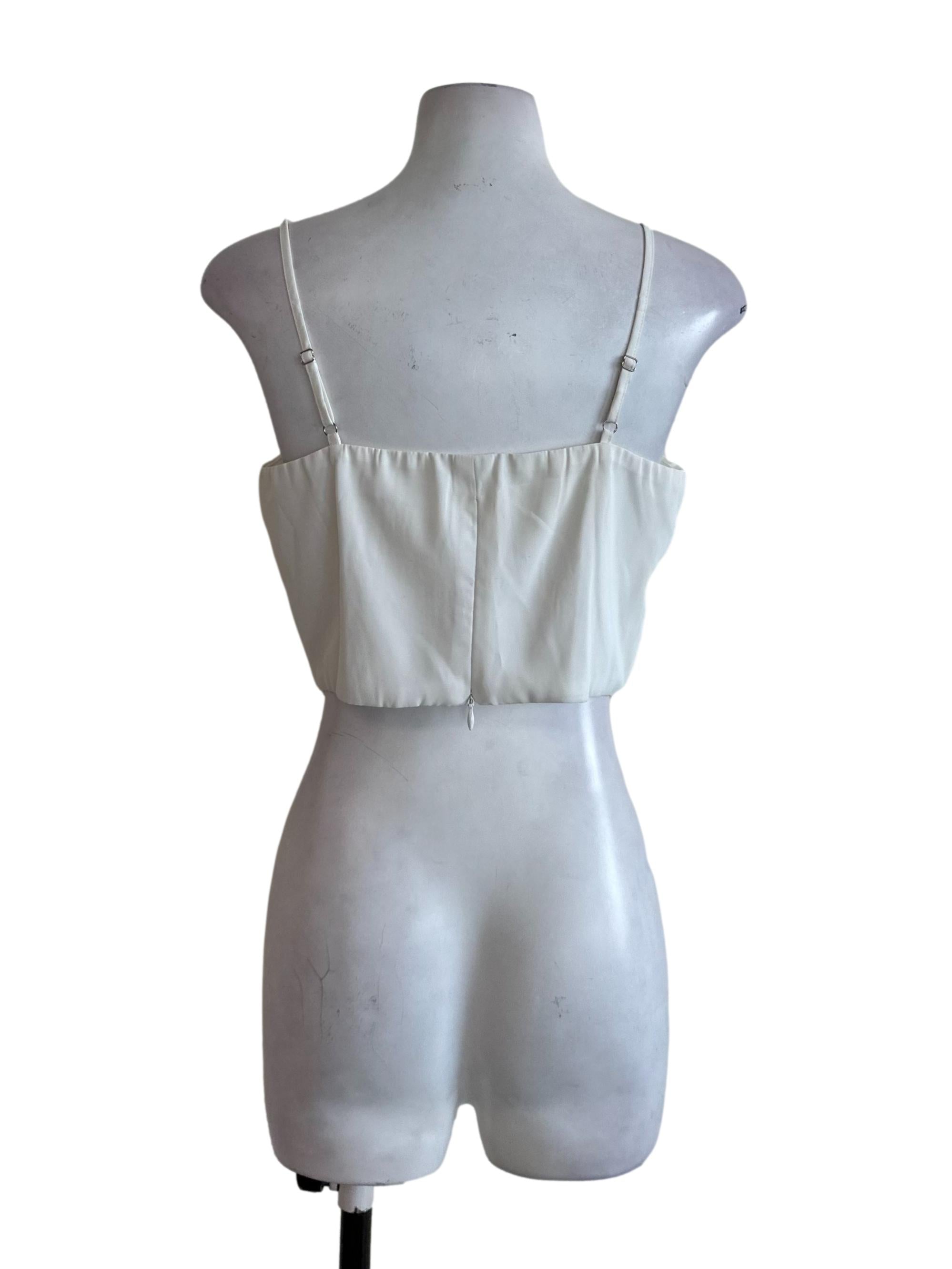 Pearl White Ruched Fitted Square Neck Top