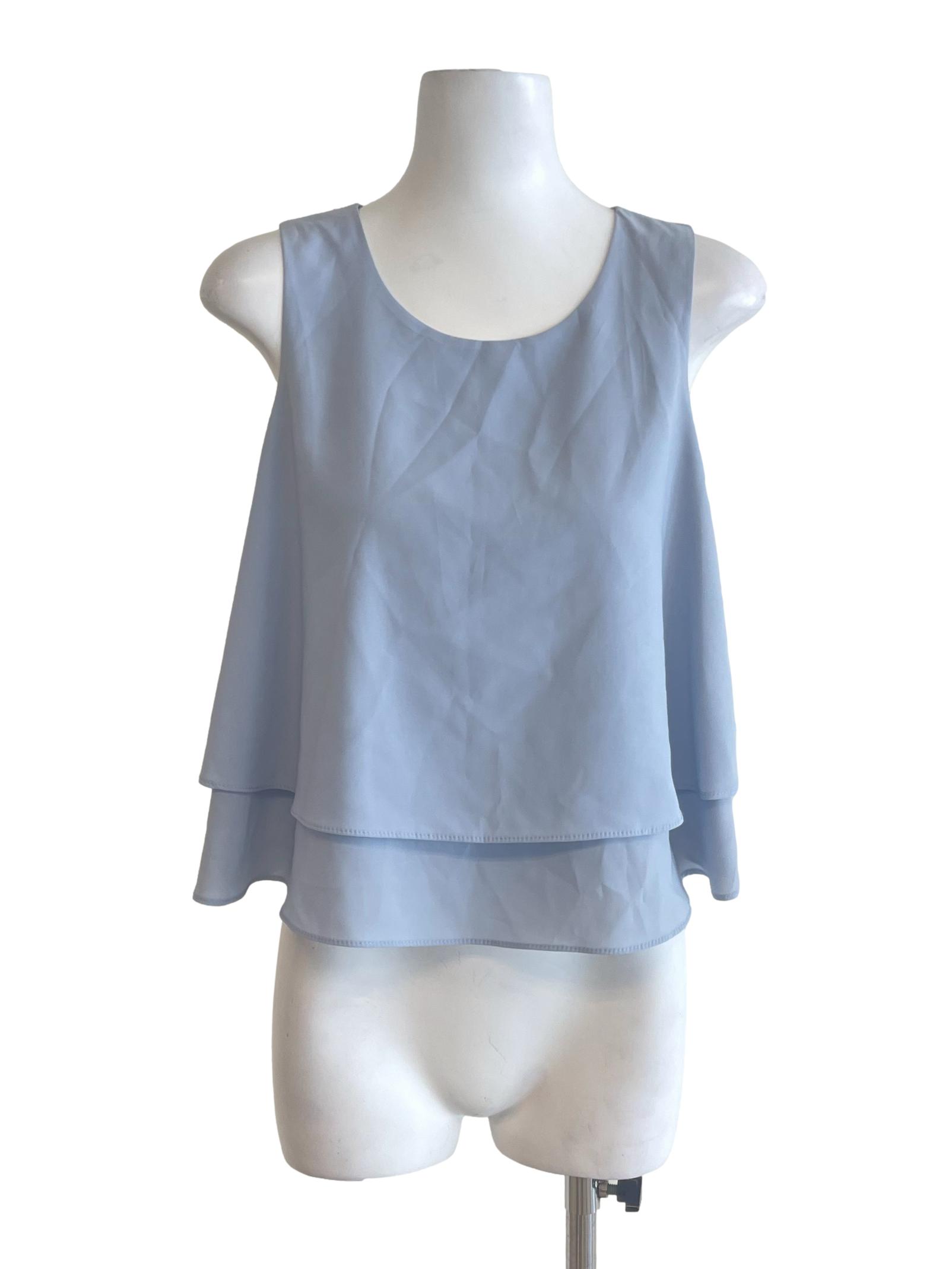 Ice Blue Jewel Neck Layered Top TTR