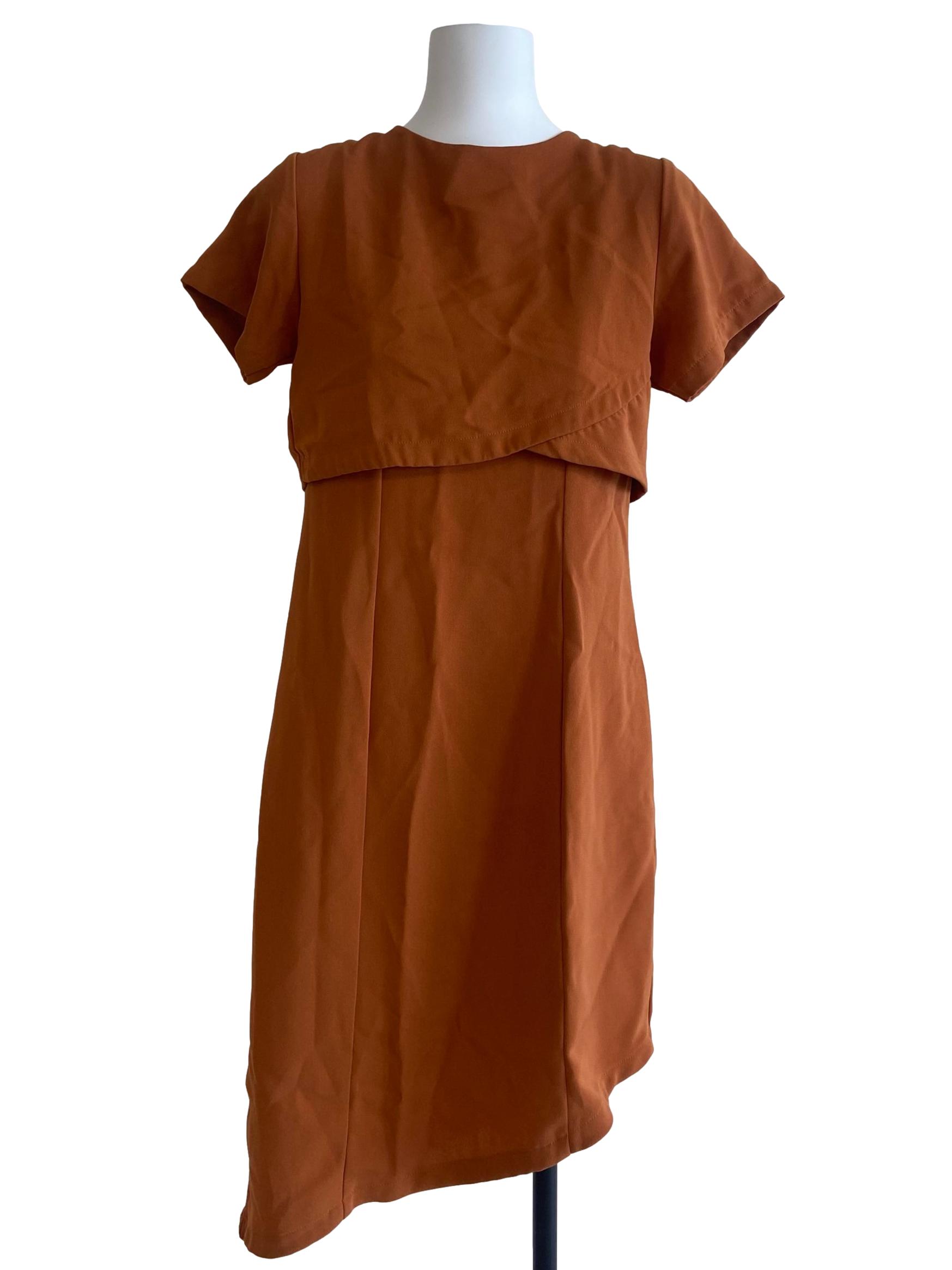 Tawny Brown Herringbone Asymmetric Dress