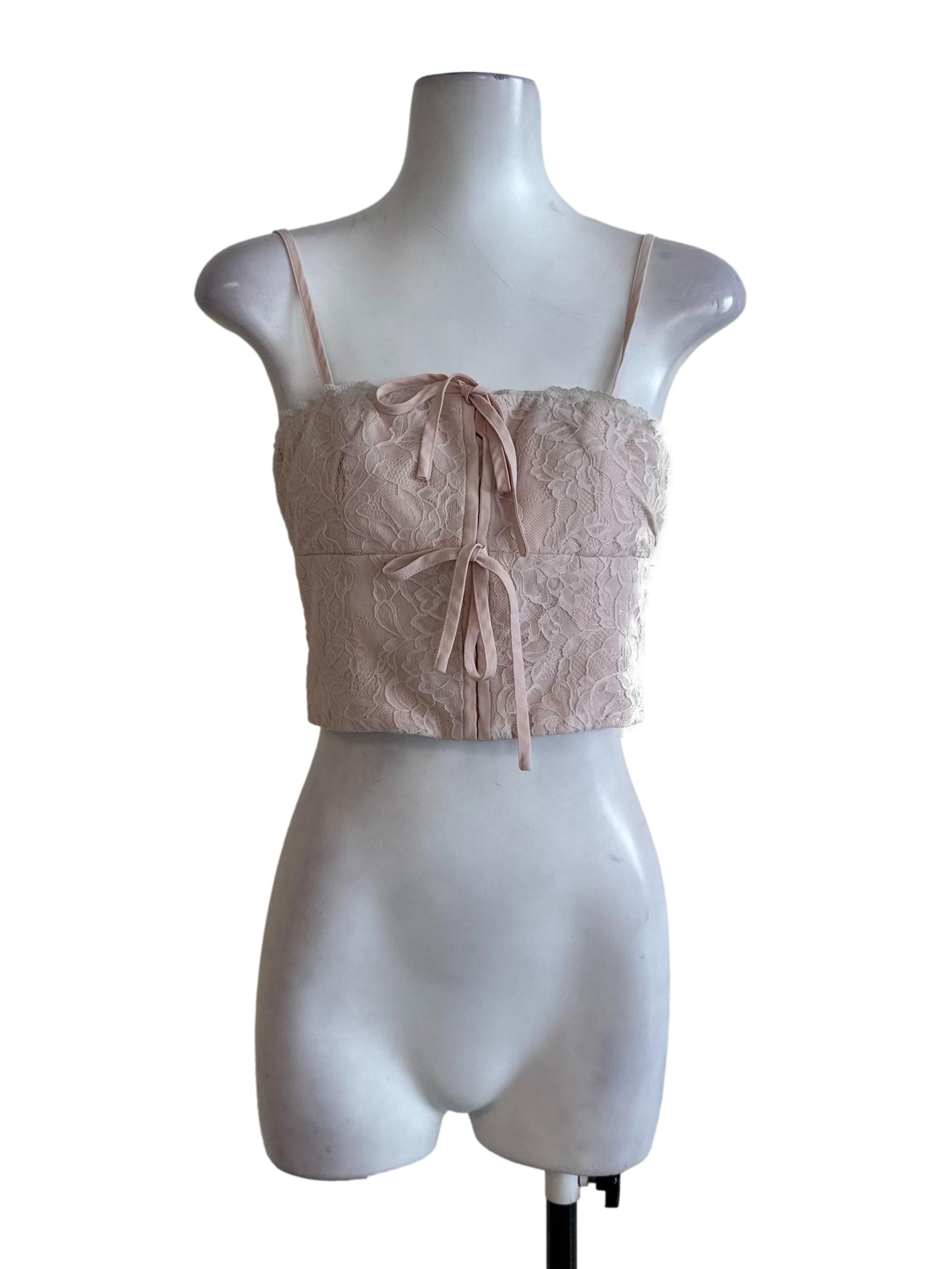 Ash Pink Lace Ribbon Top