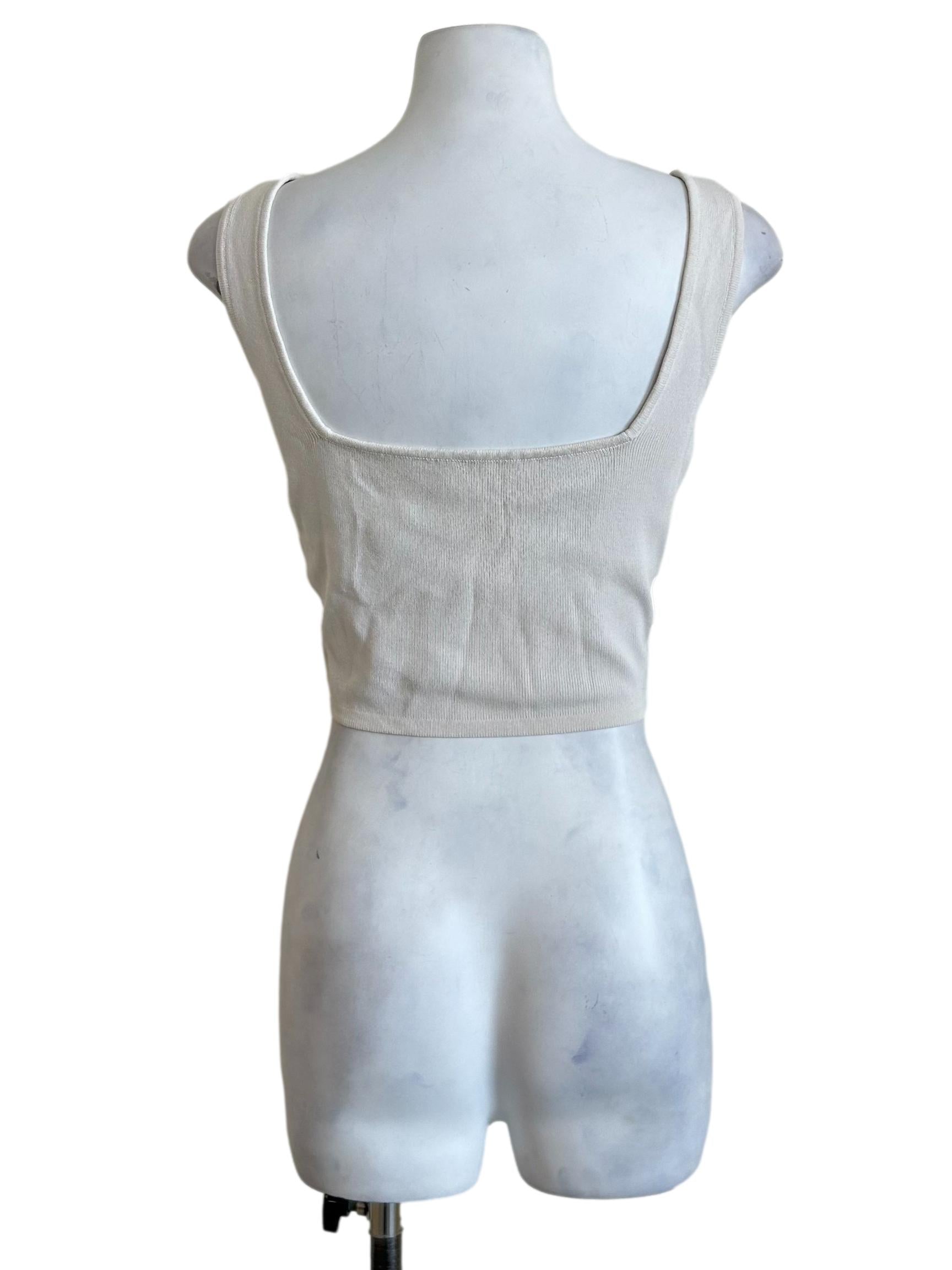 White V Neck Ribbed Tank Top OSN