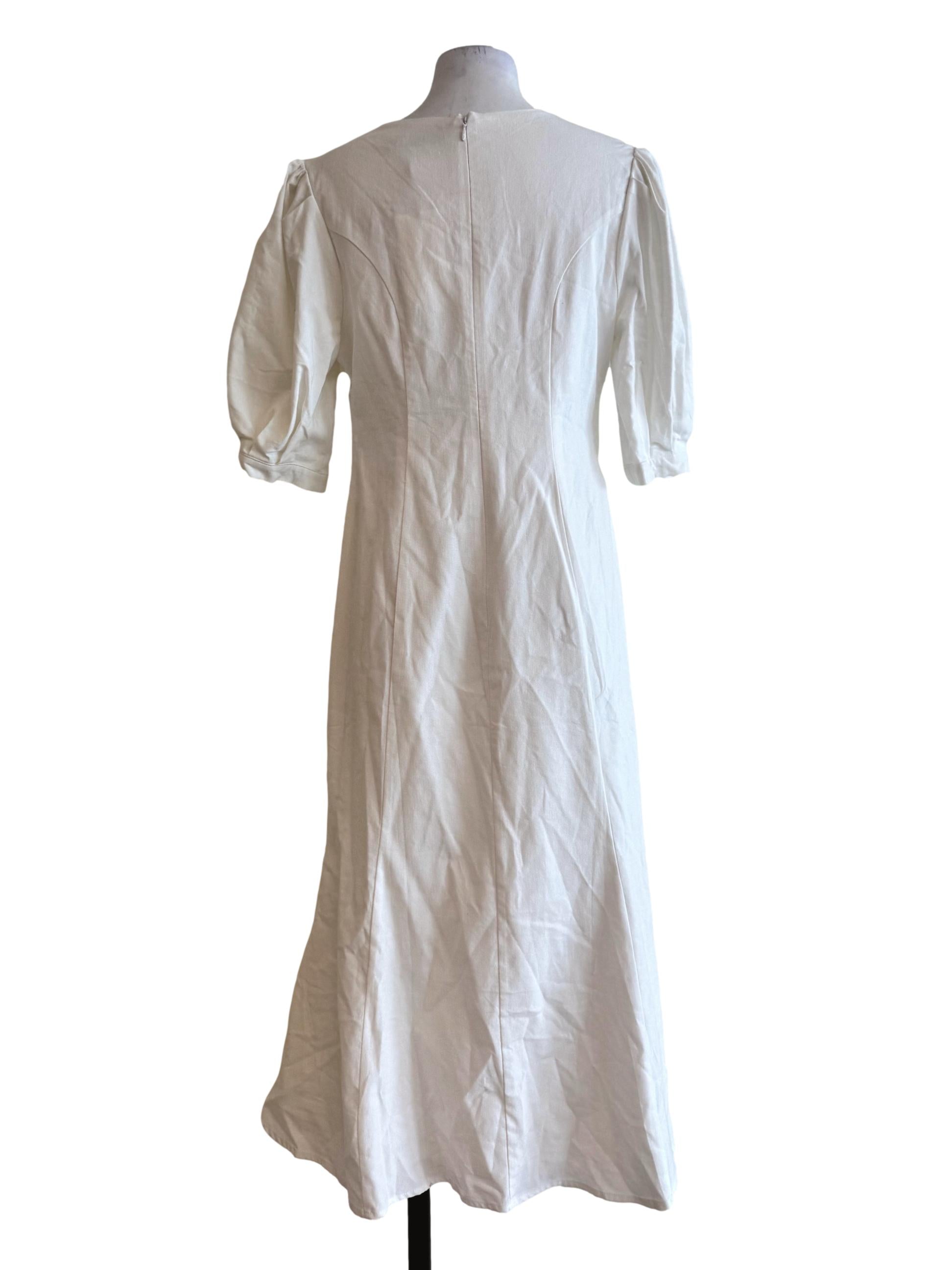 Natural White V Neck Dress