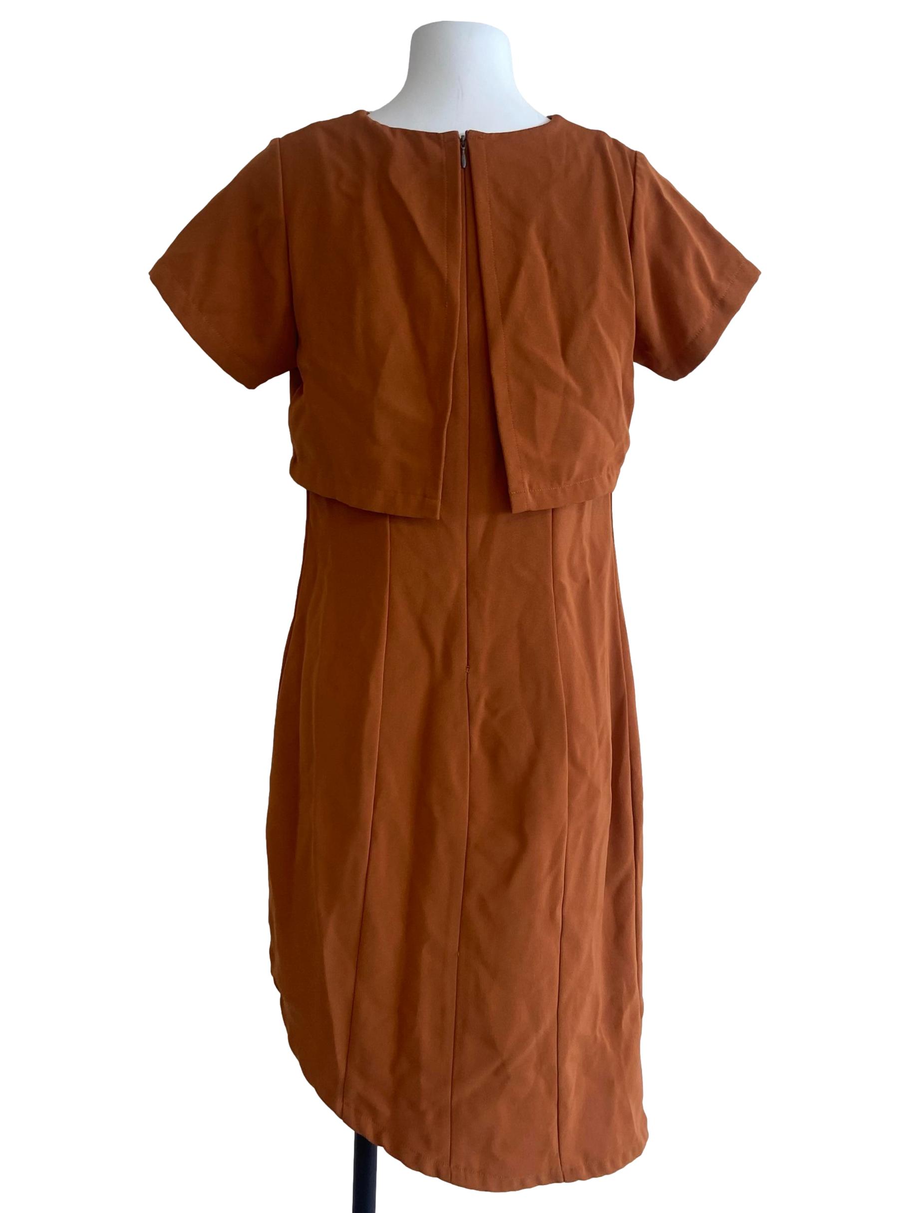Tawny Brown Herringbone Asymmetric Dress