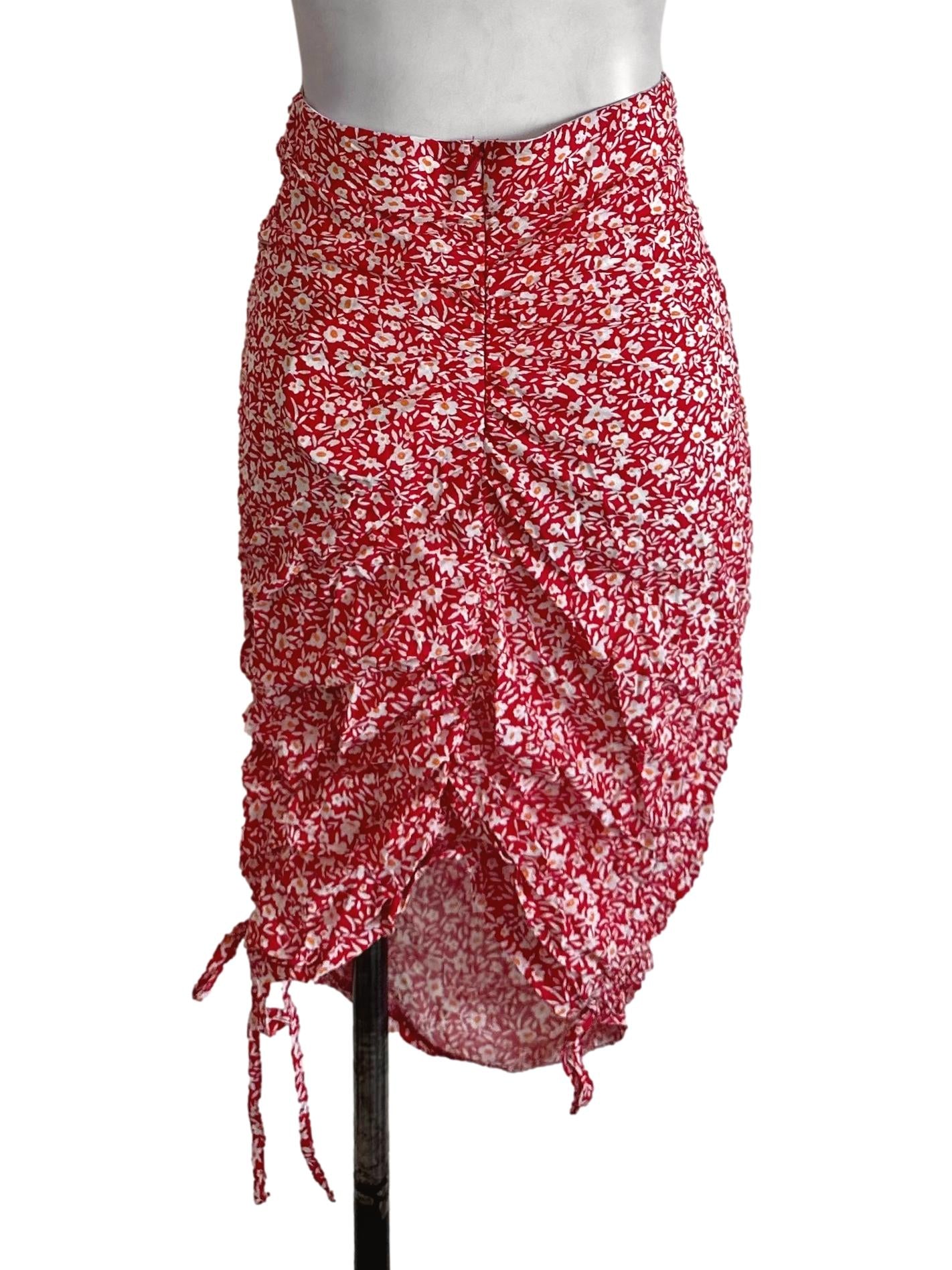 Ruby Red Floral Pattern Drape Skirt