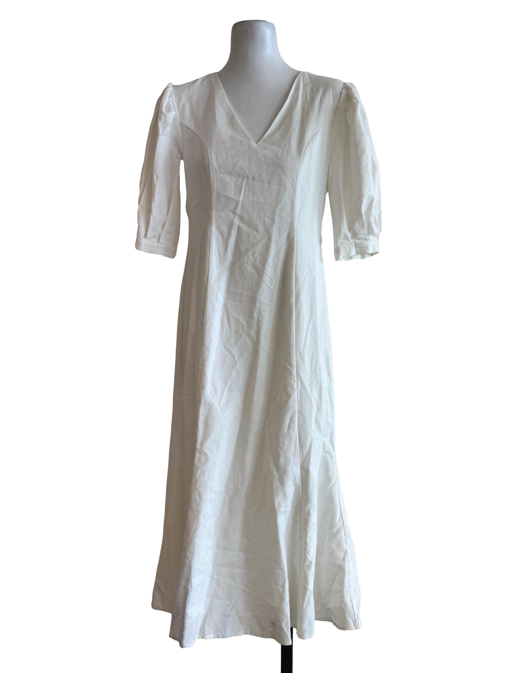 Natural White V Neck Dress