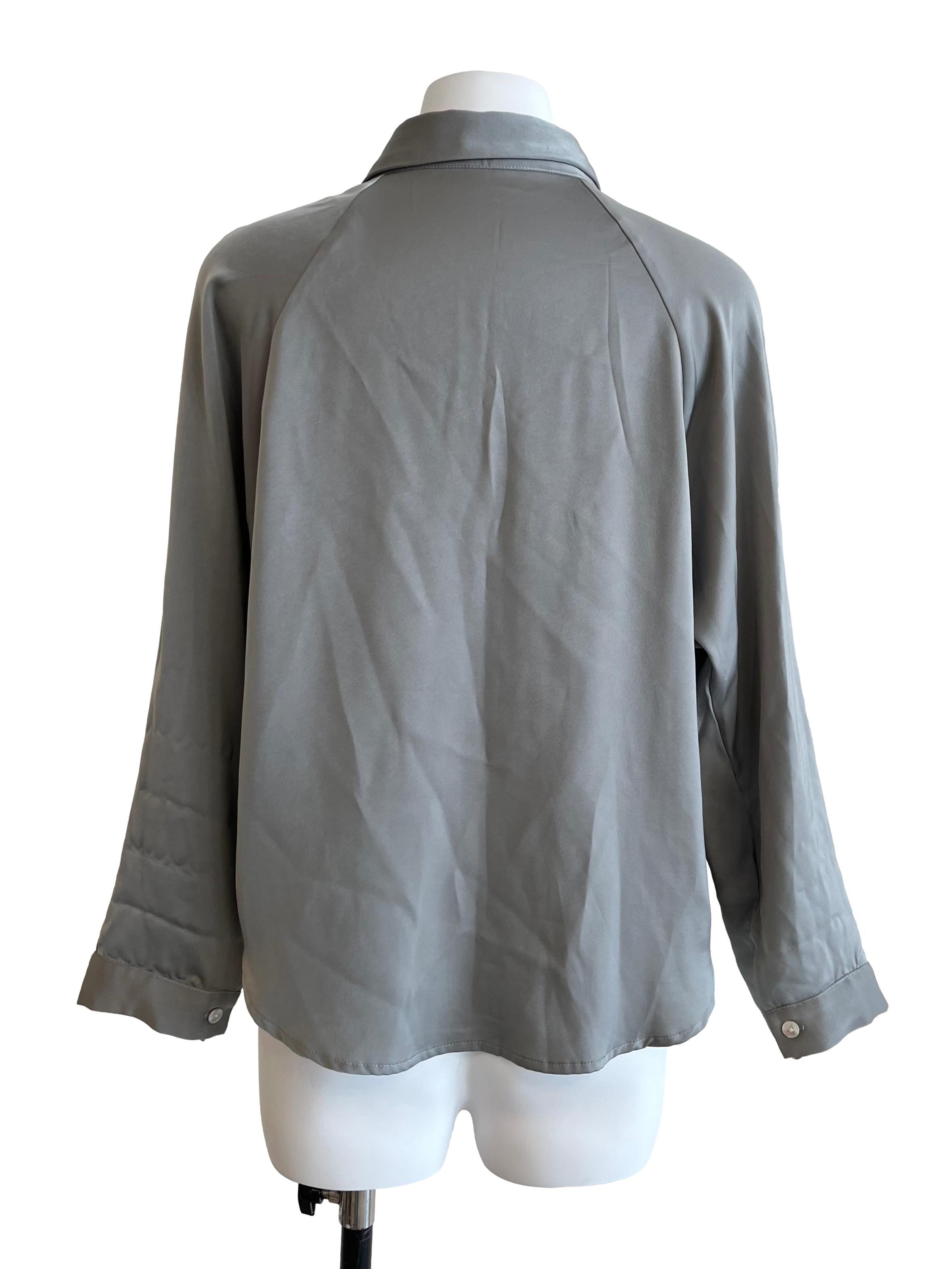 Grey Satin Button Down Blouse