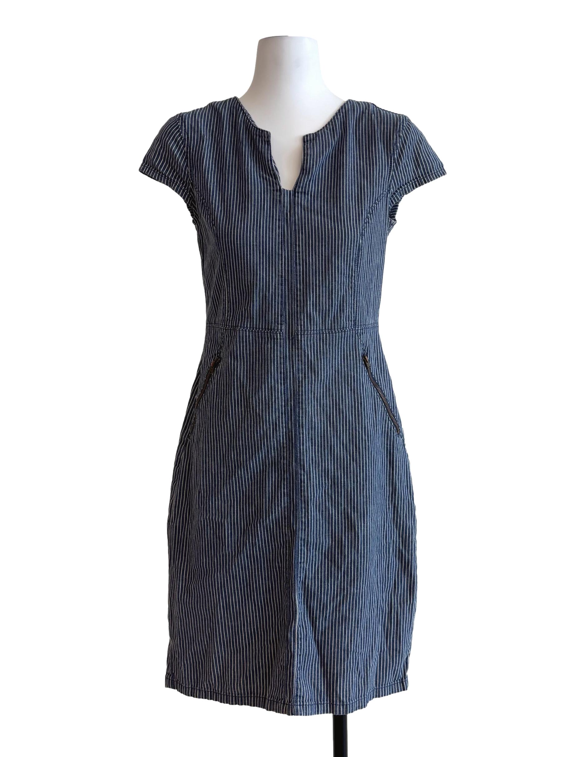 Stone Blue Fitted Striped Dress