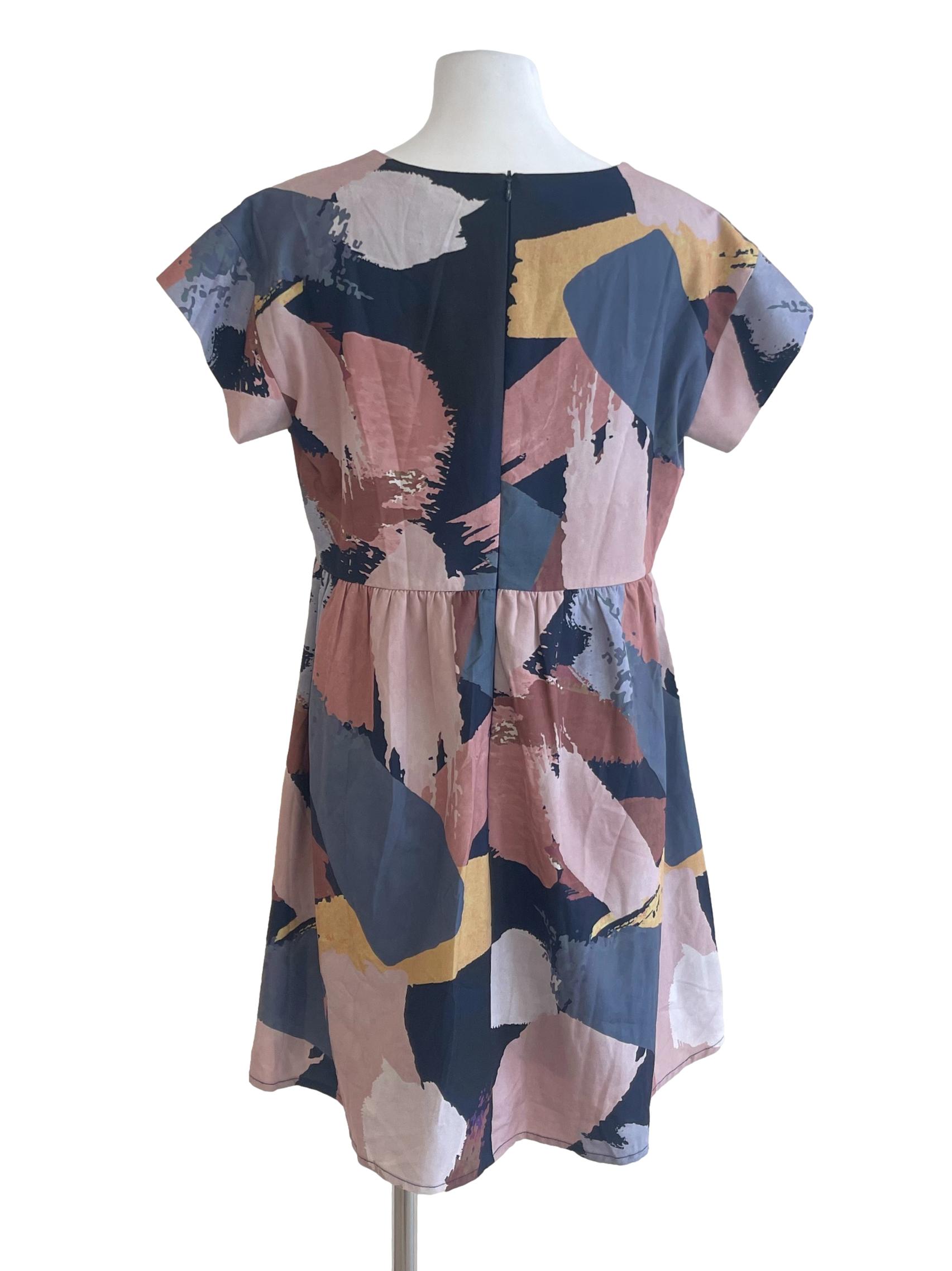 Abstract Block Color Print Short Sleeve Dress