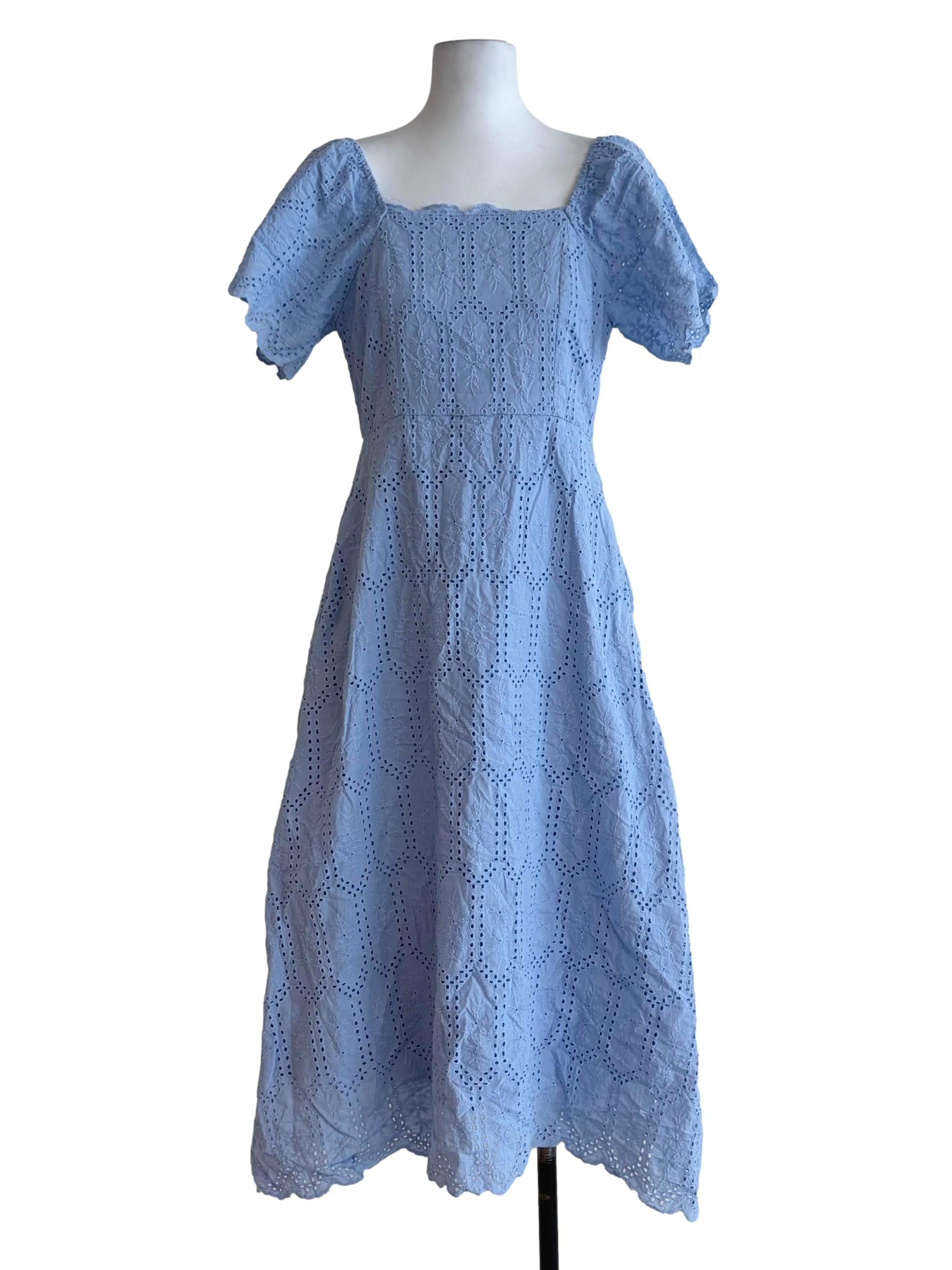 Arctic Blue Eyelet Puff Sleeve Sun Dress