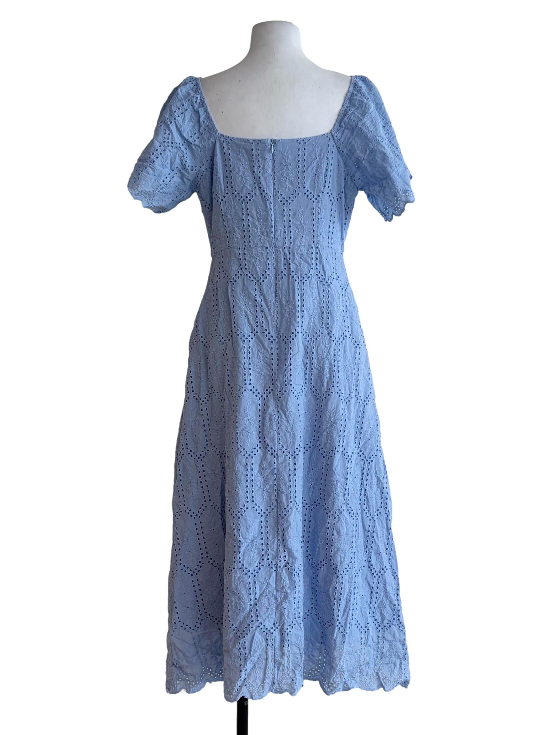 Arctic Blue Eyelet Puff Sleeve Sun Dress