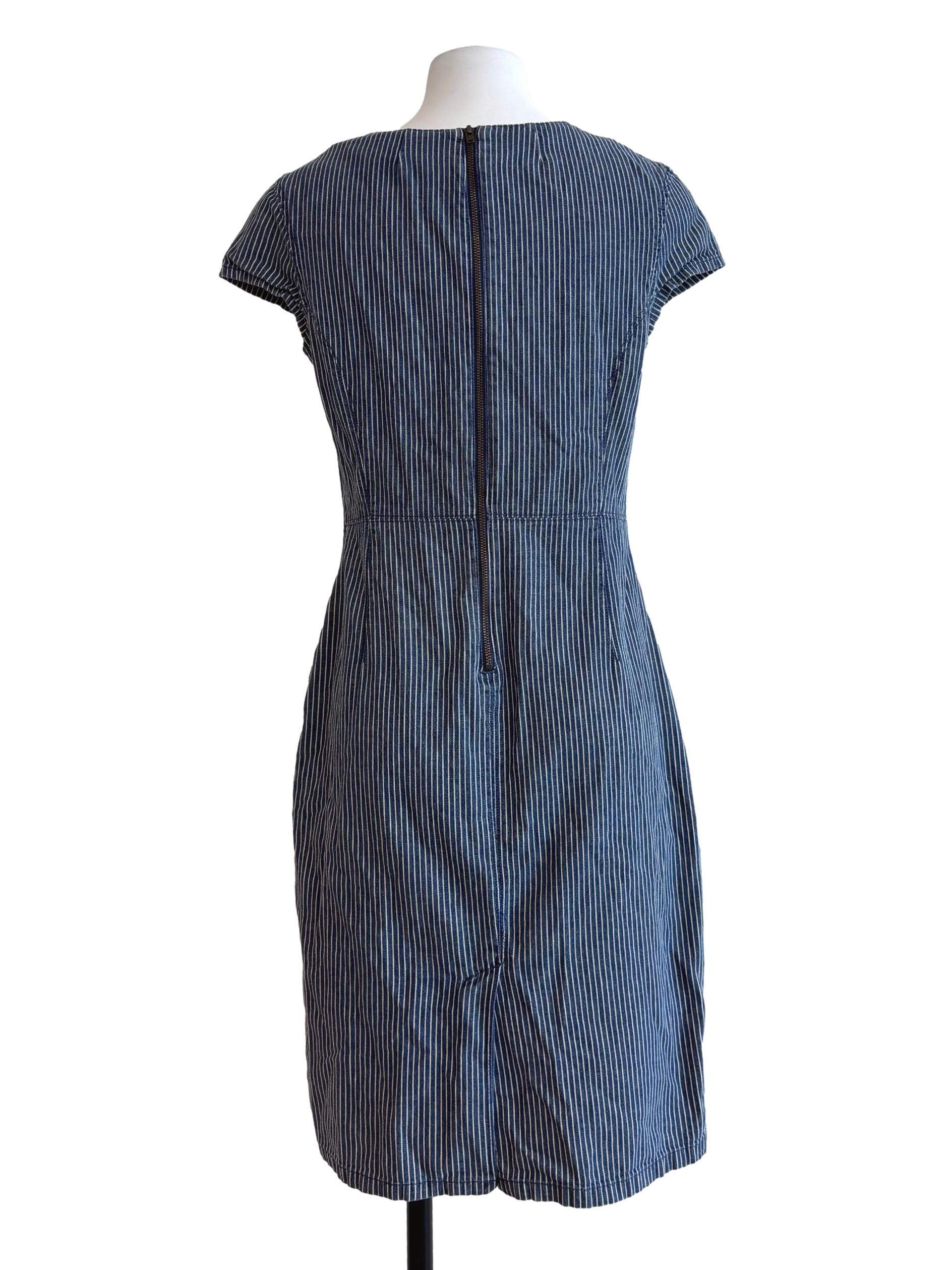 Stone Blue Fitted Striped Dress