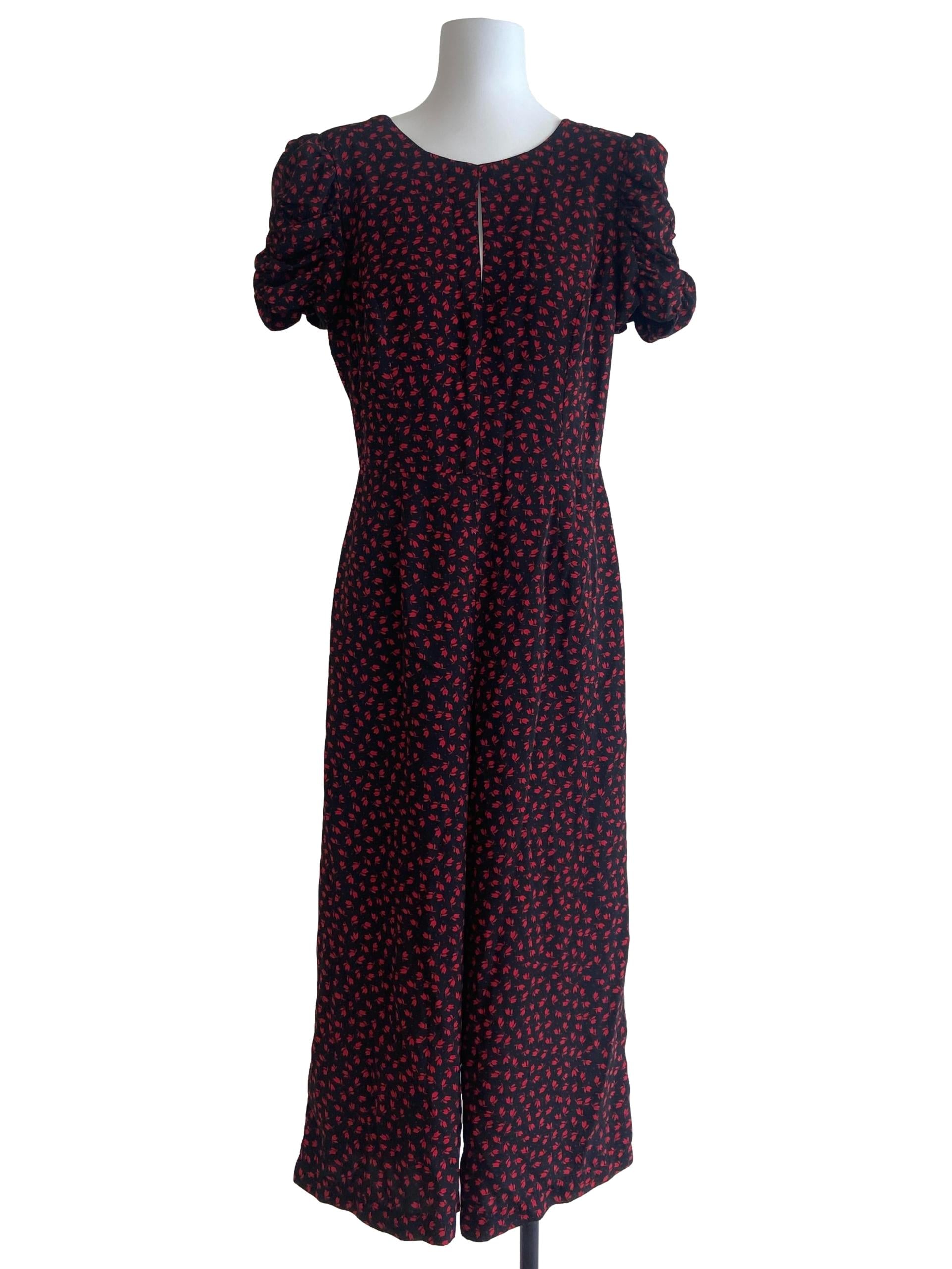 Black & Red Floral Jewel Neck Jumpsuit