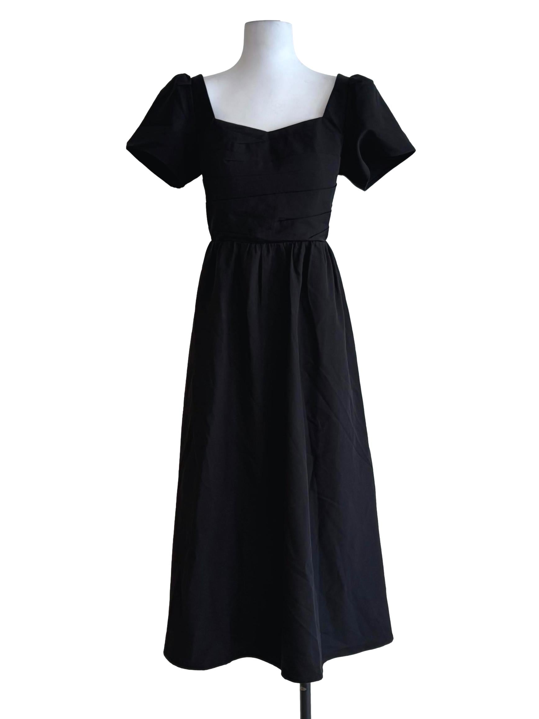 Raven Black Ruched Puff Sleeve Sun Dress