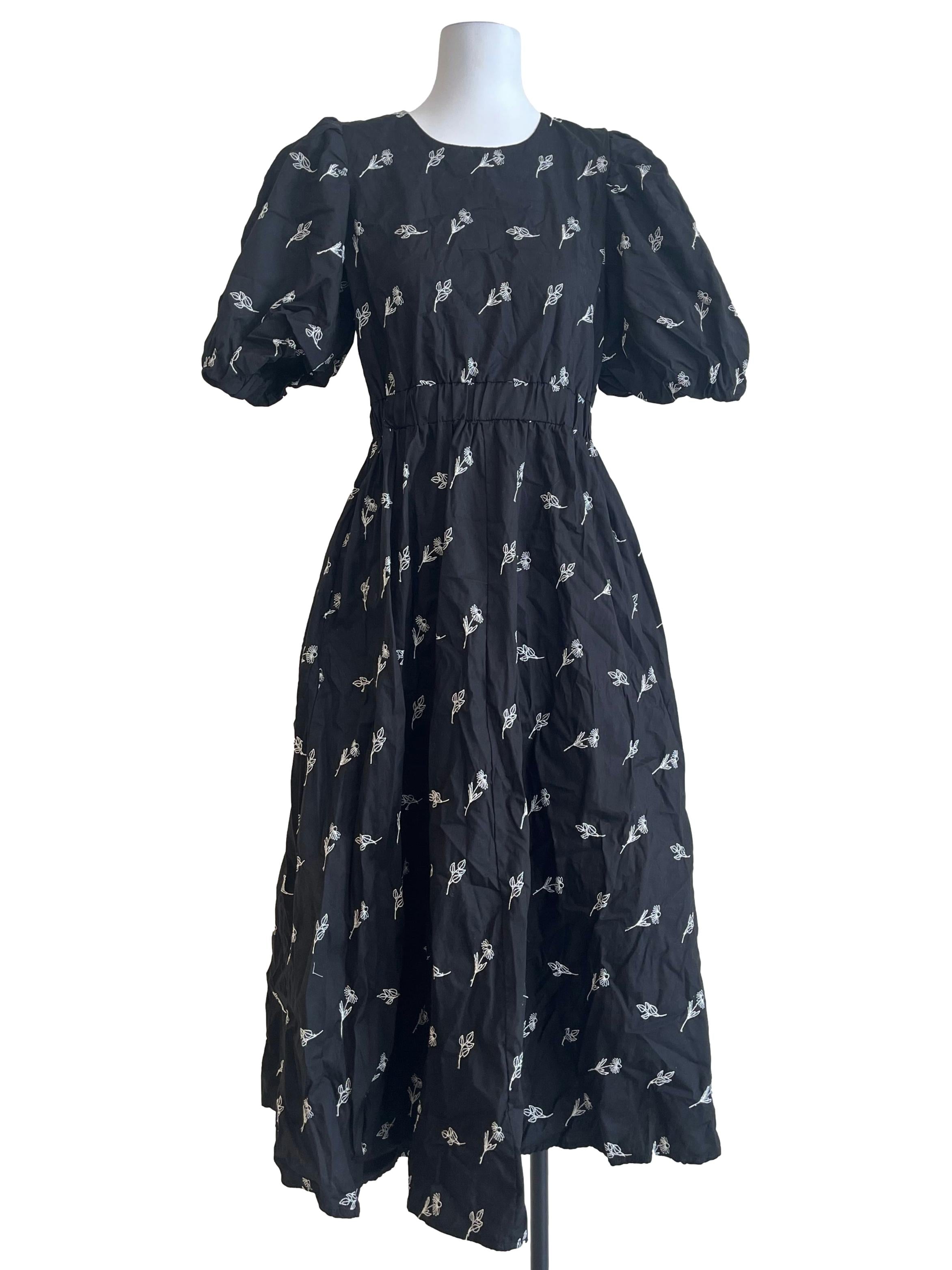 Pitch Black Halter Puff Sleeve A-Line Dress