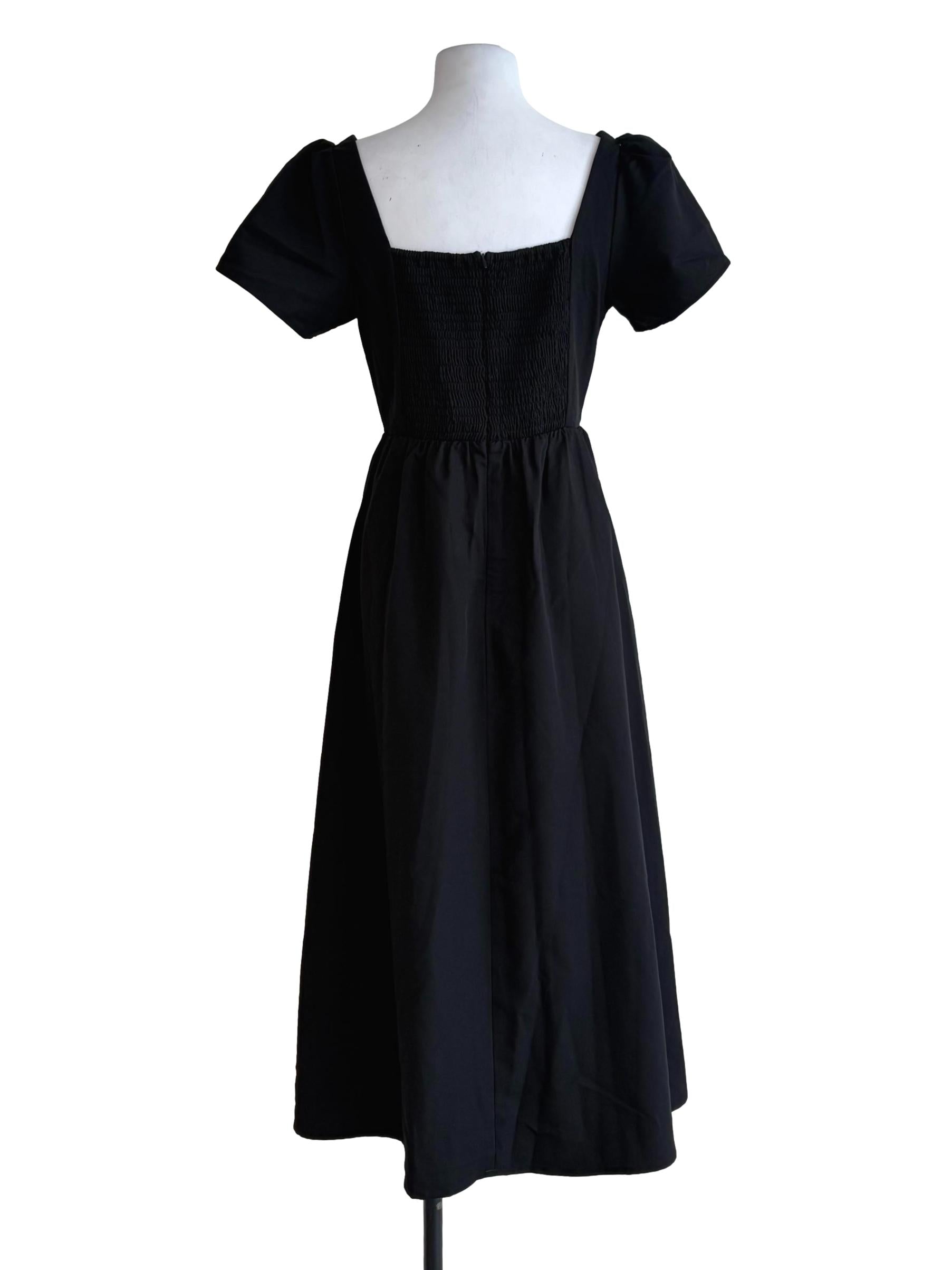 Raven Black Ruched Puff Sleeve Sun Dress