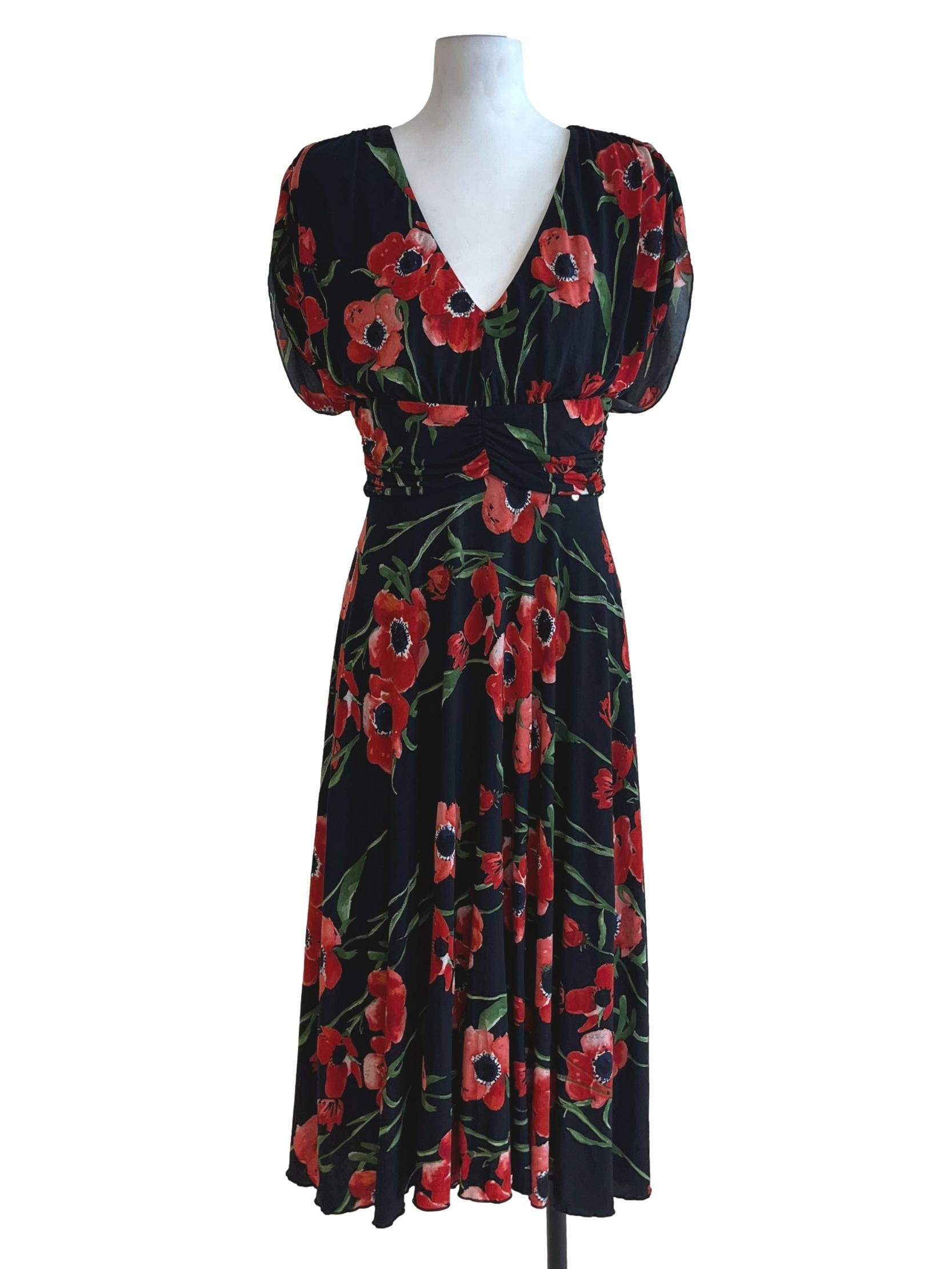 P:Eacock Blue Floral Empire Dress