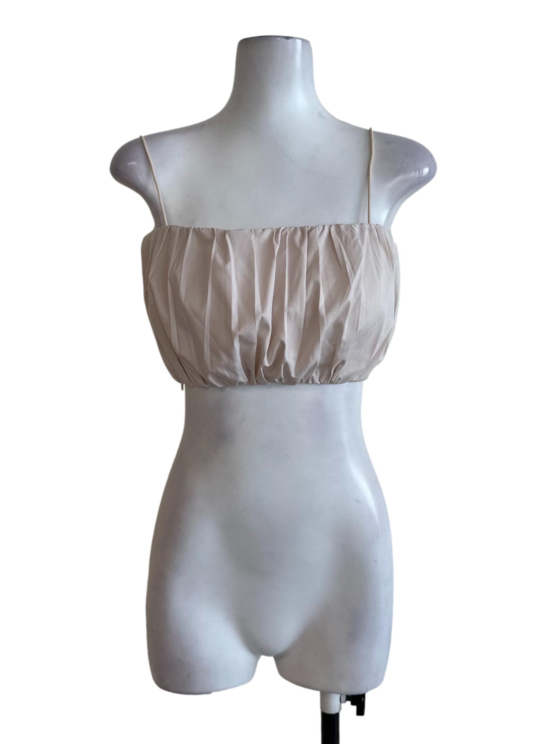 Pale Beige Ruched Square Neck Crop Top