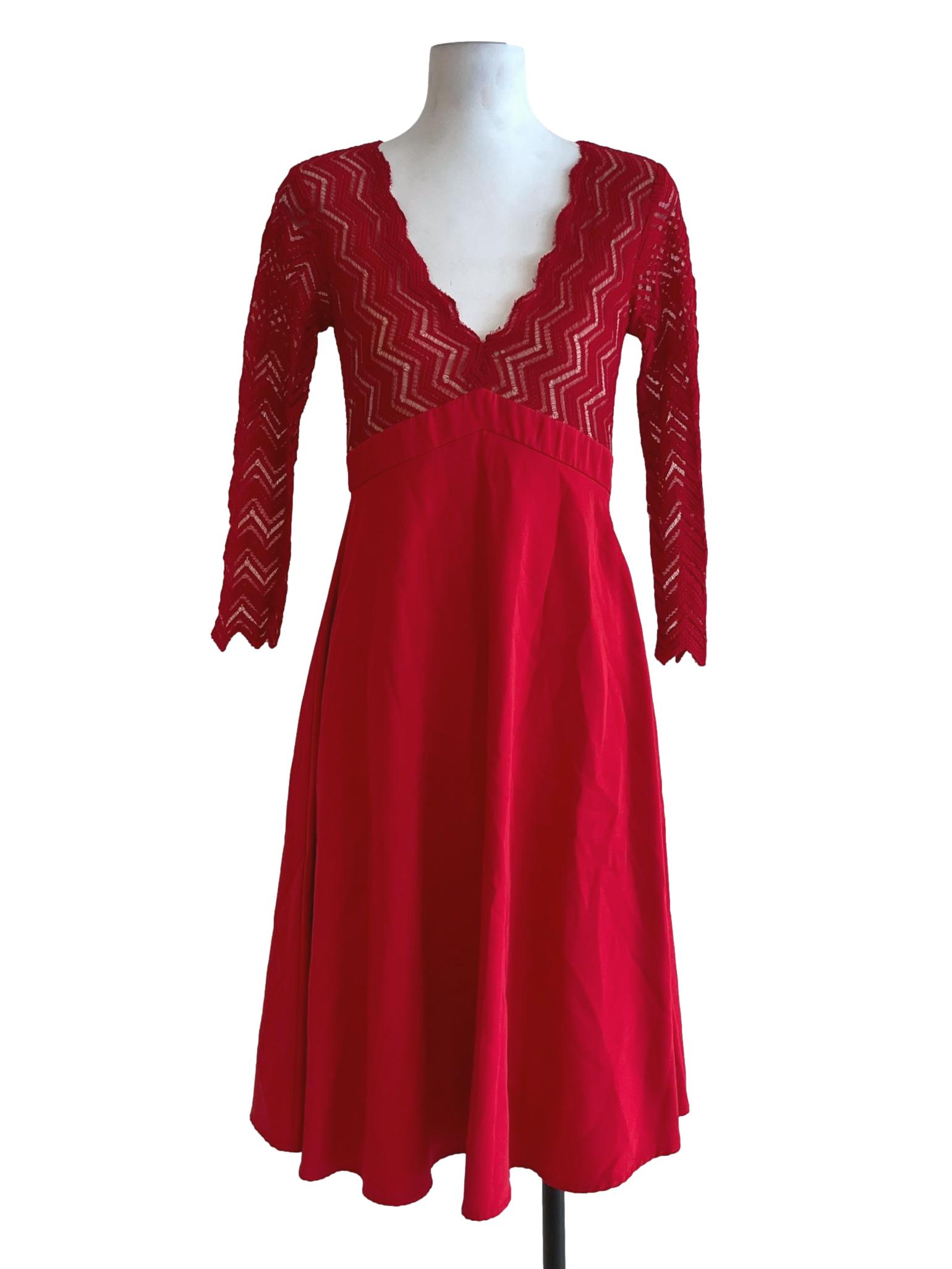 Candy Red Lace Empire Dress