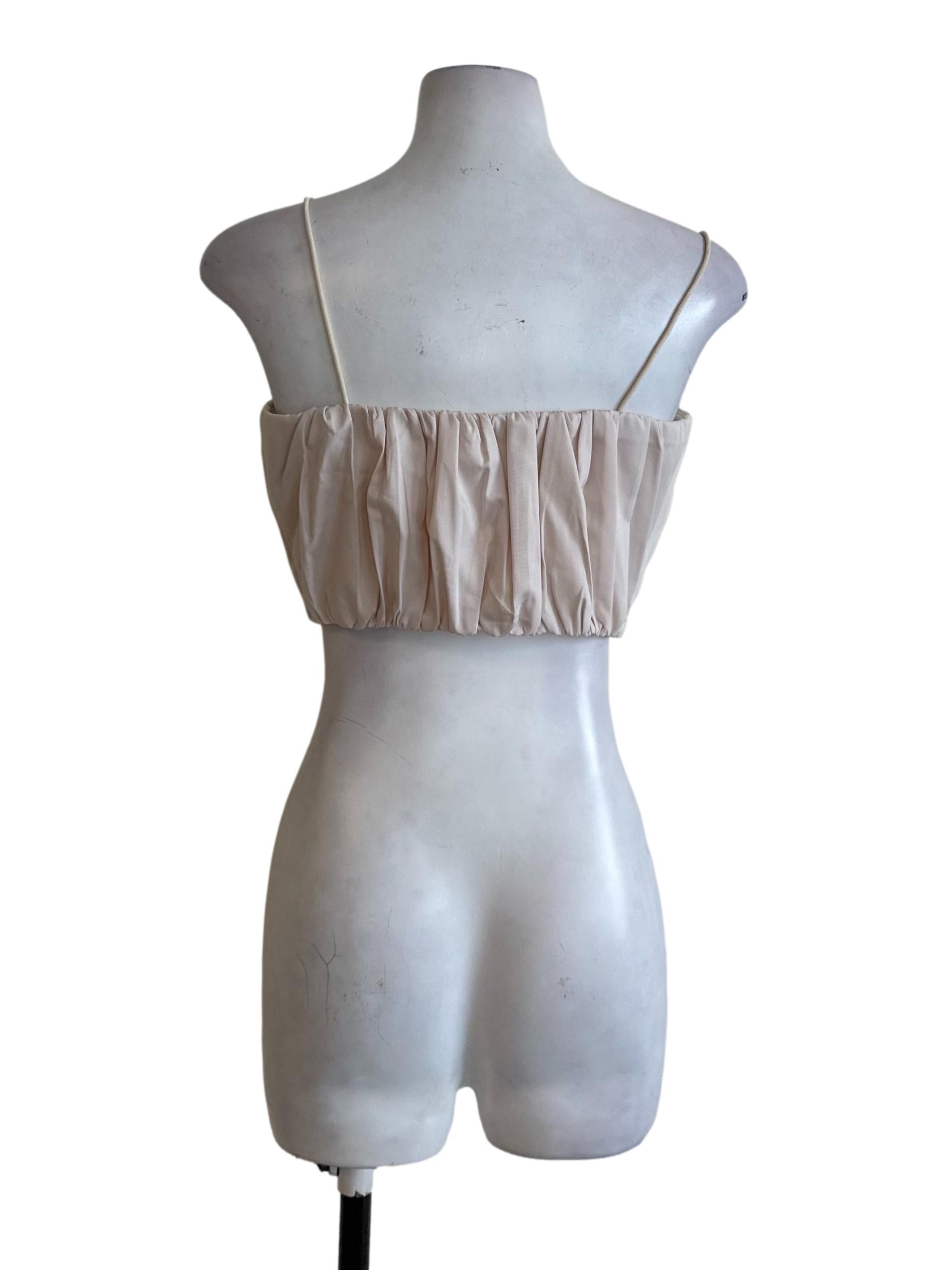 Pale Beige Ruched Square Neck Crop Top