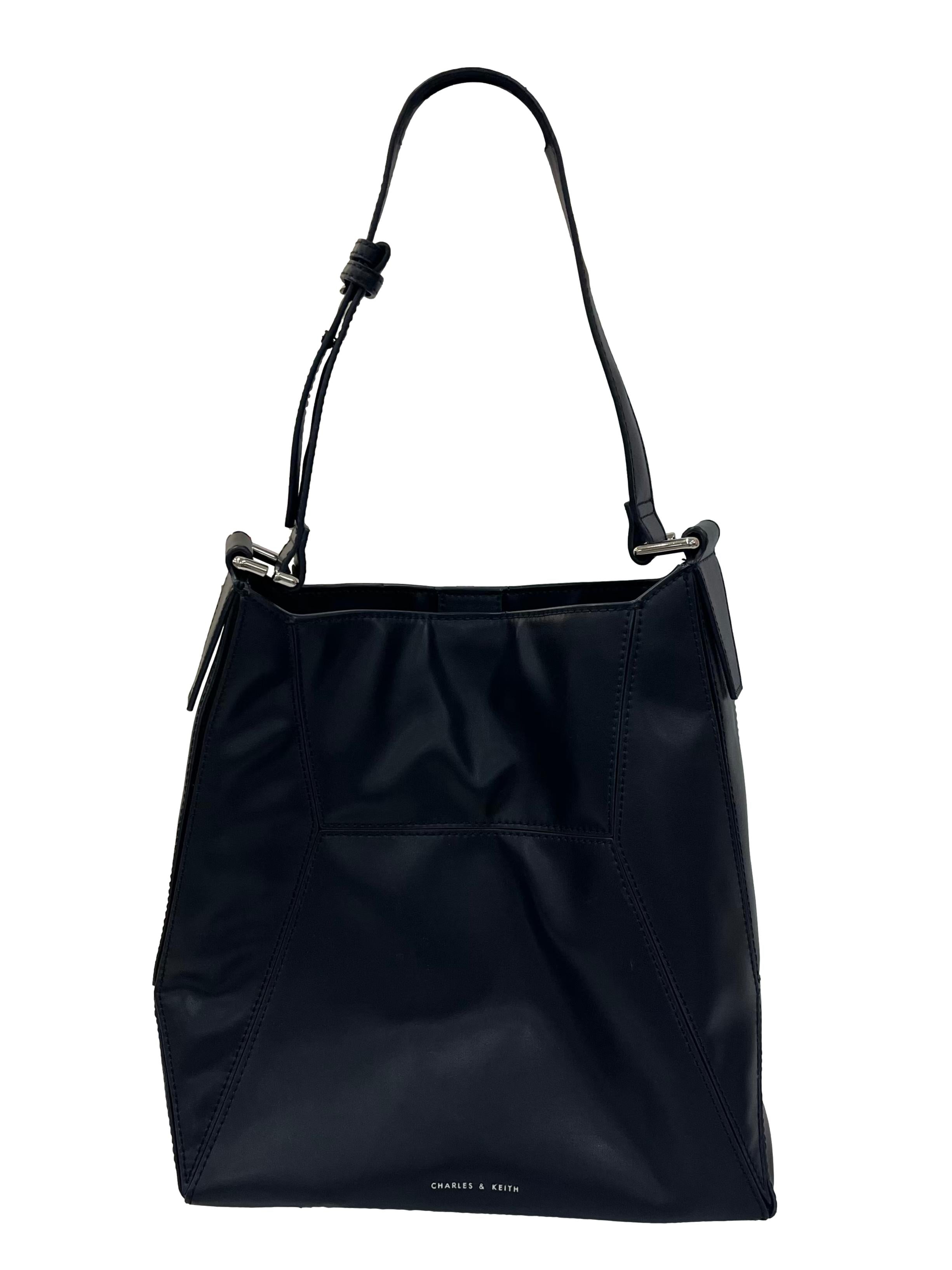 Black Leather Nasrin Geometric Tote Bag CSN