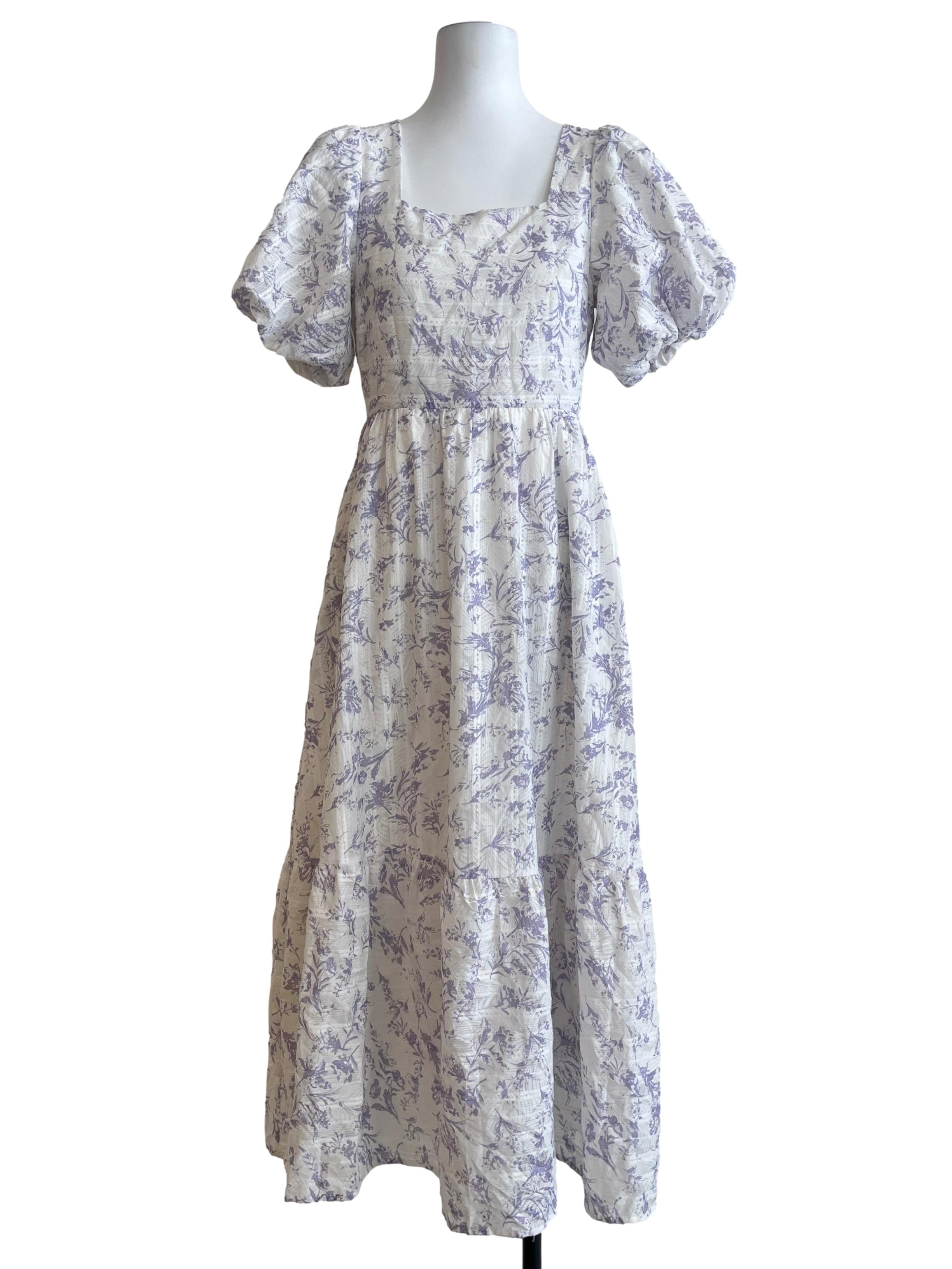 Periwinkle Purple Puff Sleeve A-Line Dress