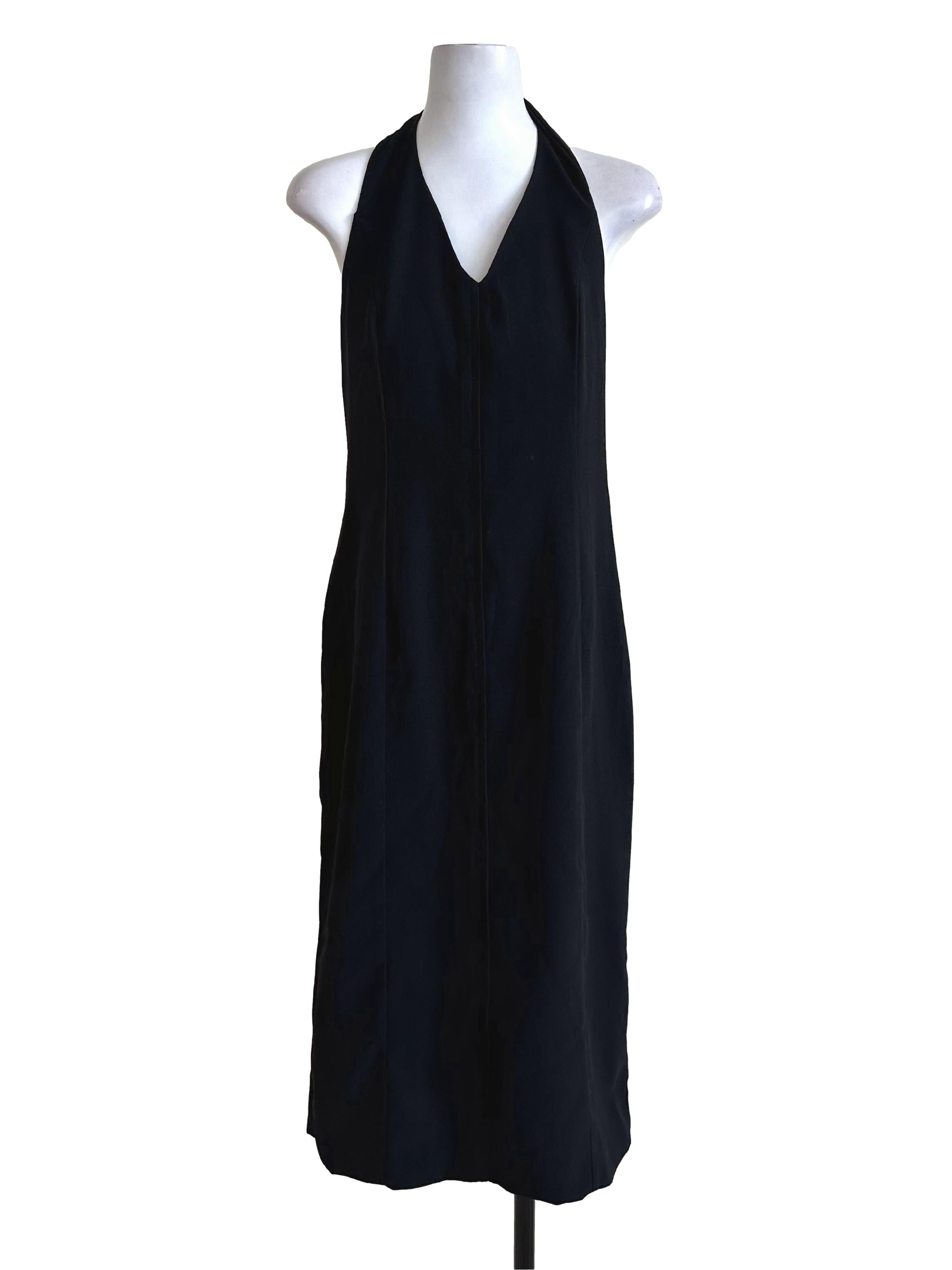Black Halter Backless Slit Dress