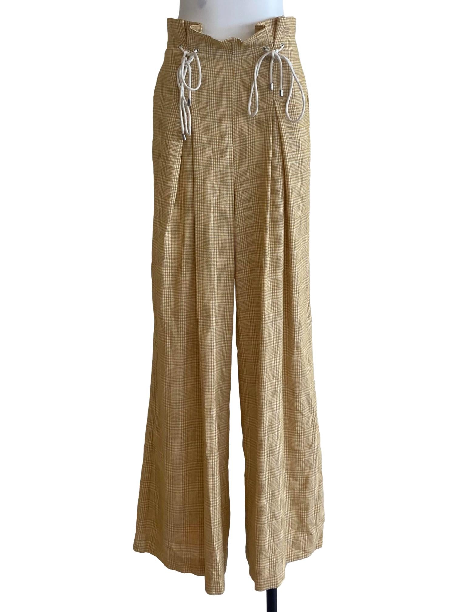 Yellow & White Tartan Highwaist Pants