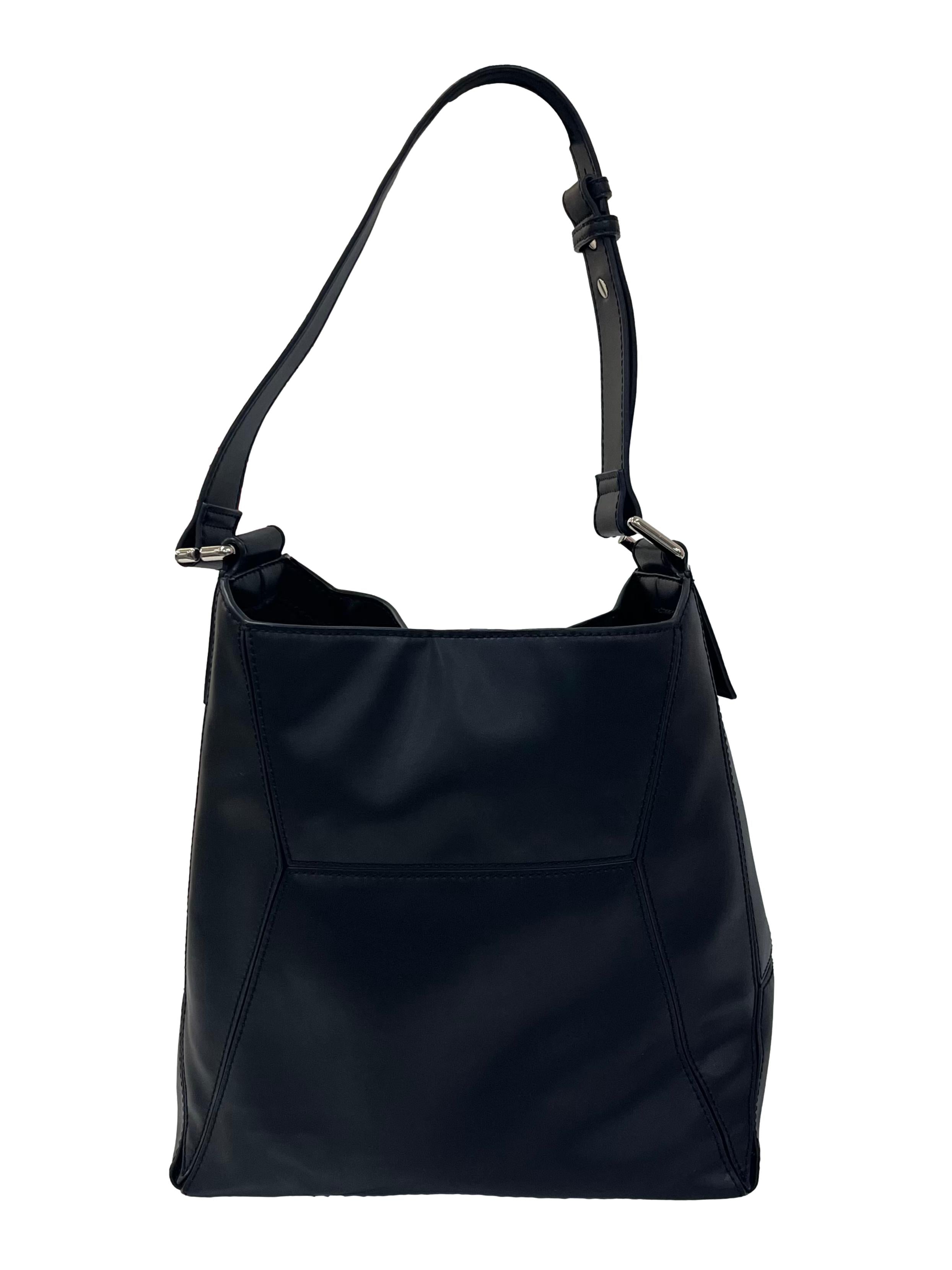 Black Leather Nasrin Geometric Tote Bag CSN